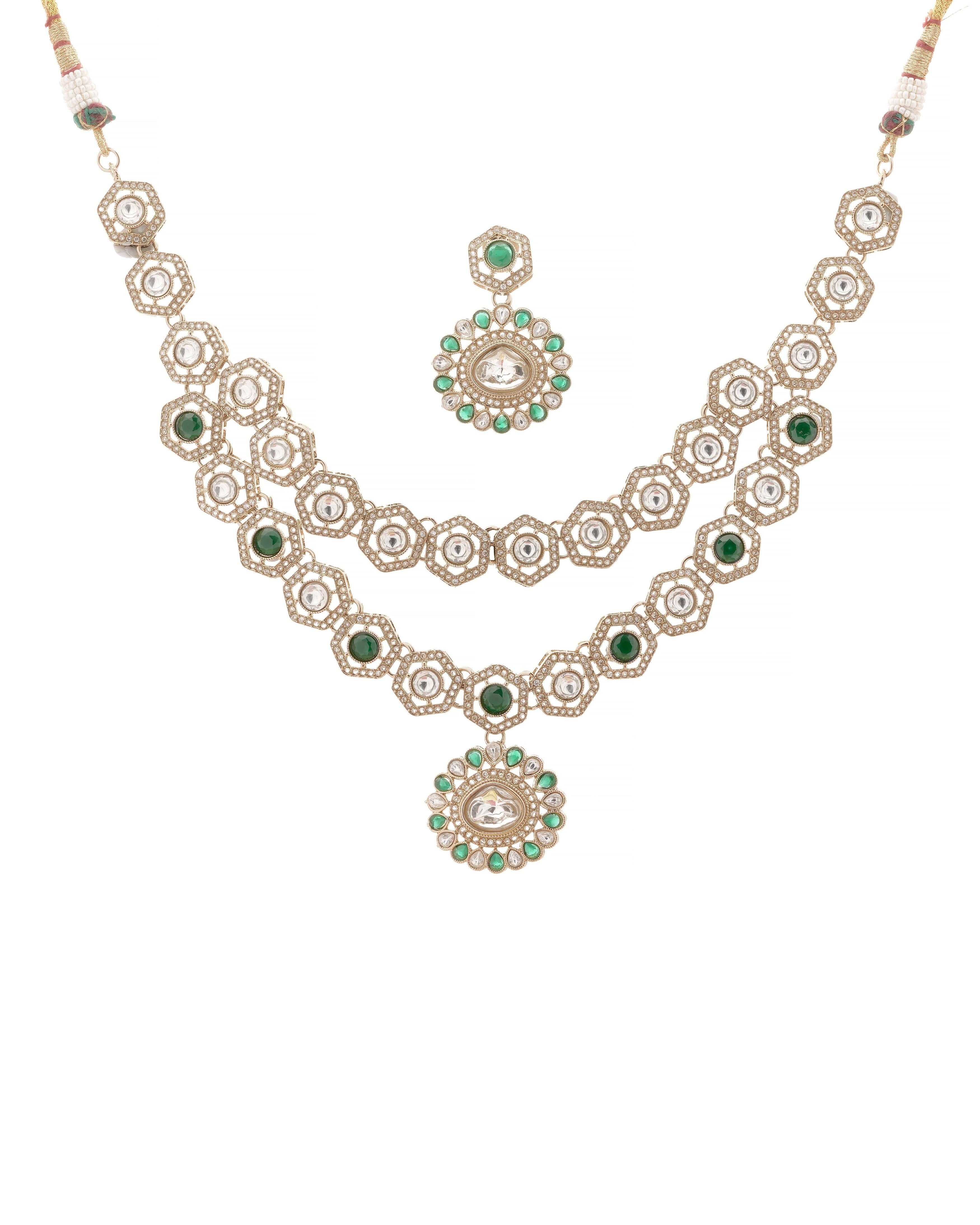 Mataari Necklaces Crimson Crest – Red & Hexagon Zedex | Brass | Indian Jewelry | Mataari