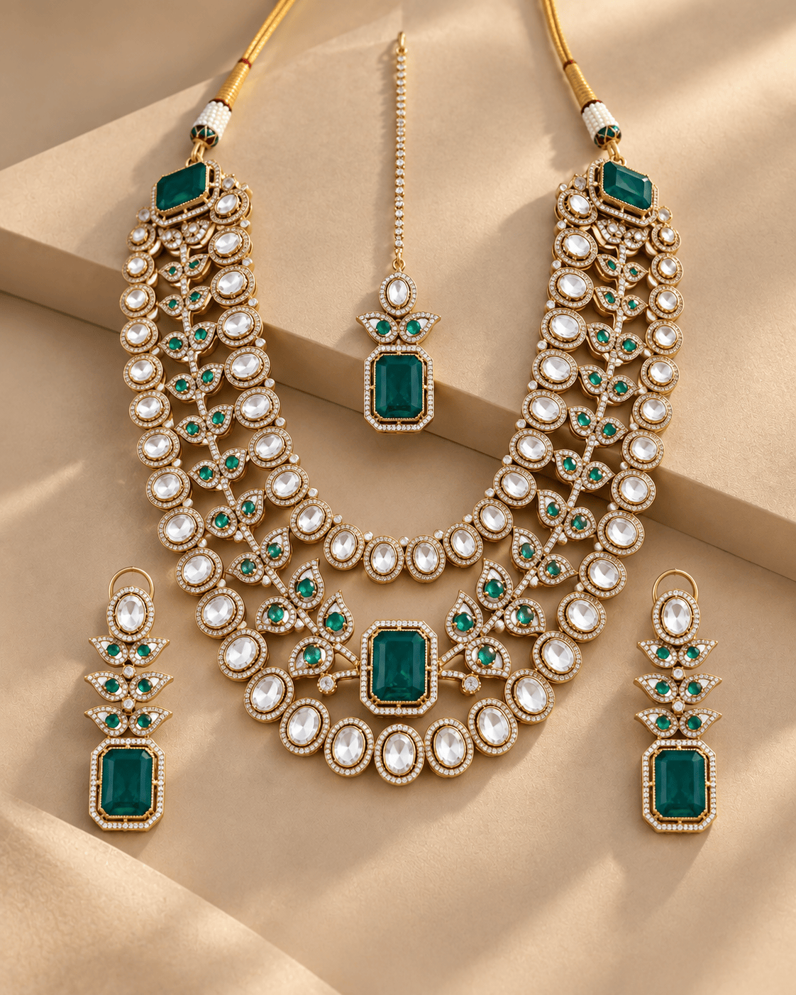 Mataari Necklaces Iva Layered Gold Plated Polki CZ Bridal Long Necklace
