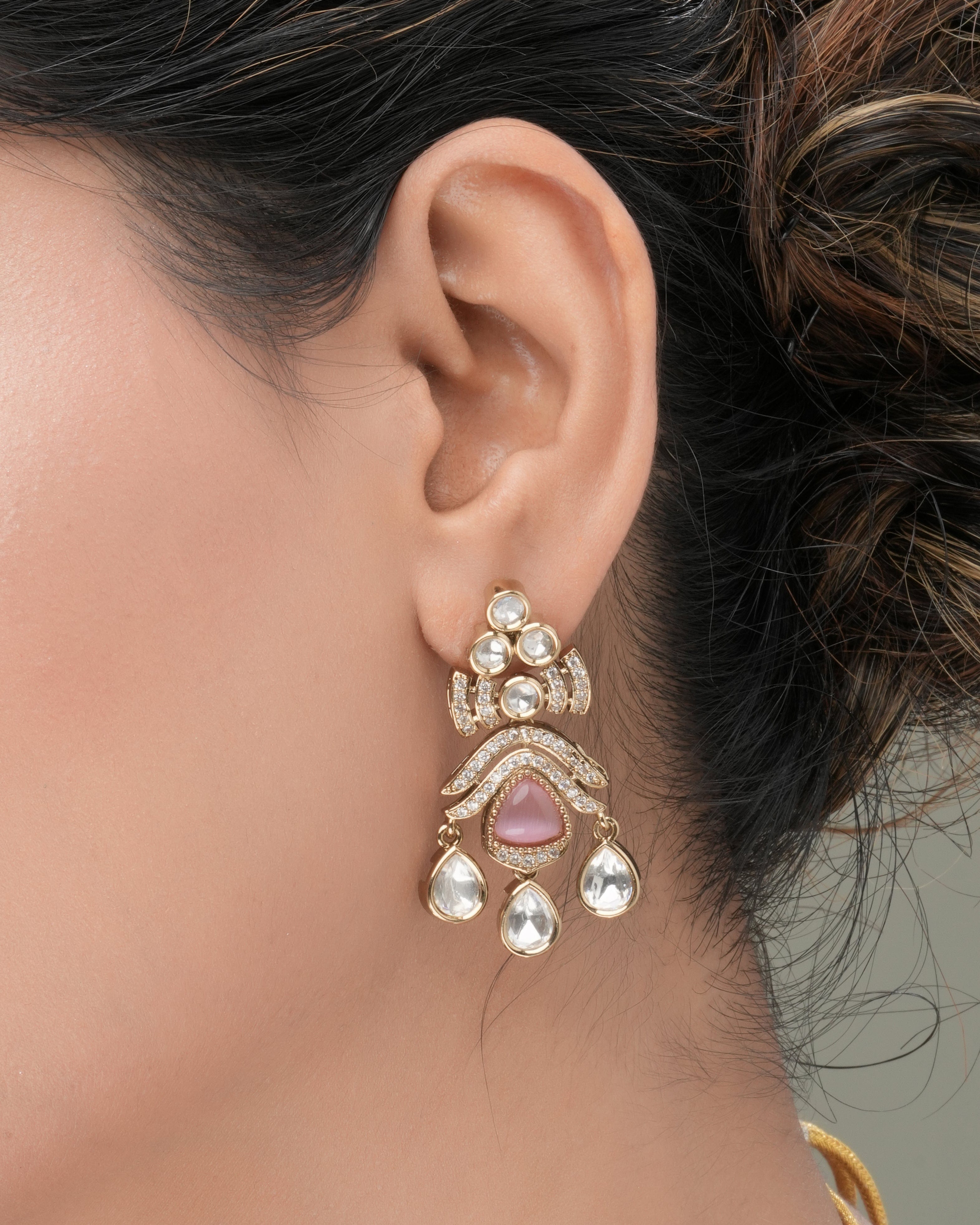 Mataari Necklaces Pastel Petals – Green & Pink Teardrop | CZ | Indian Jewelry | Mataari