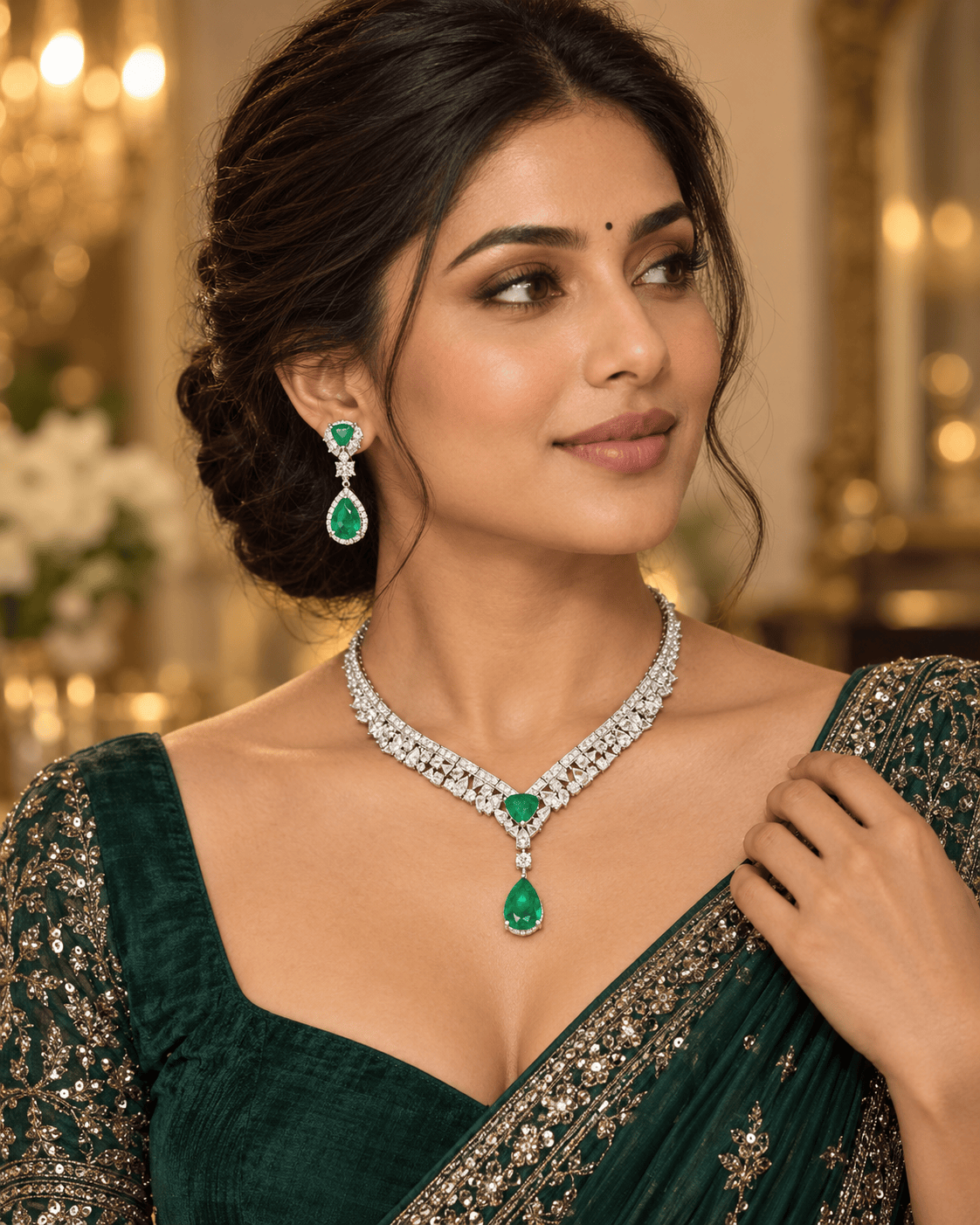 Mataari Necklaces Teardrop Silver Plated Cubic Zirconia Collar Necklace for Brides