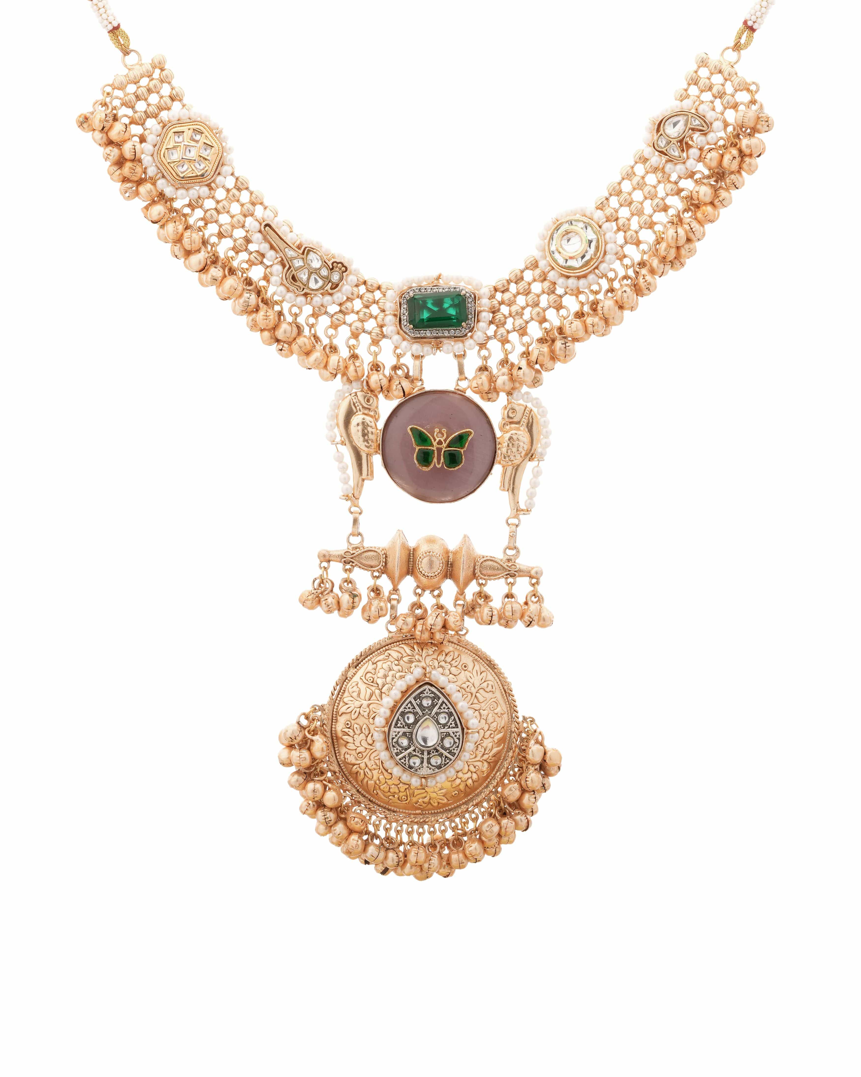 Mataari Necklaces Handmade Heritage Coin Medallion Necklace with Butterfly | Gold Tone | Indian Jewelry | Mataari