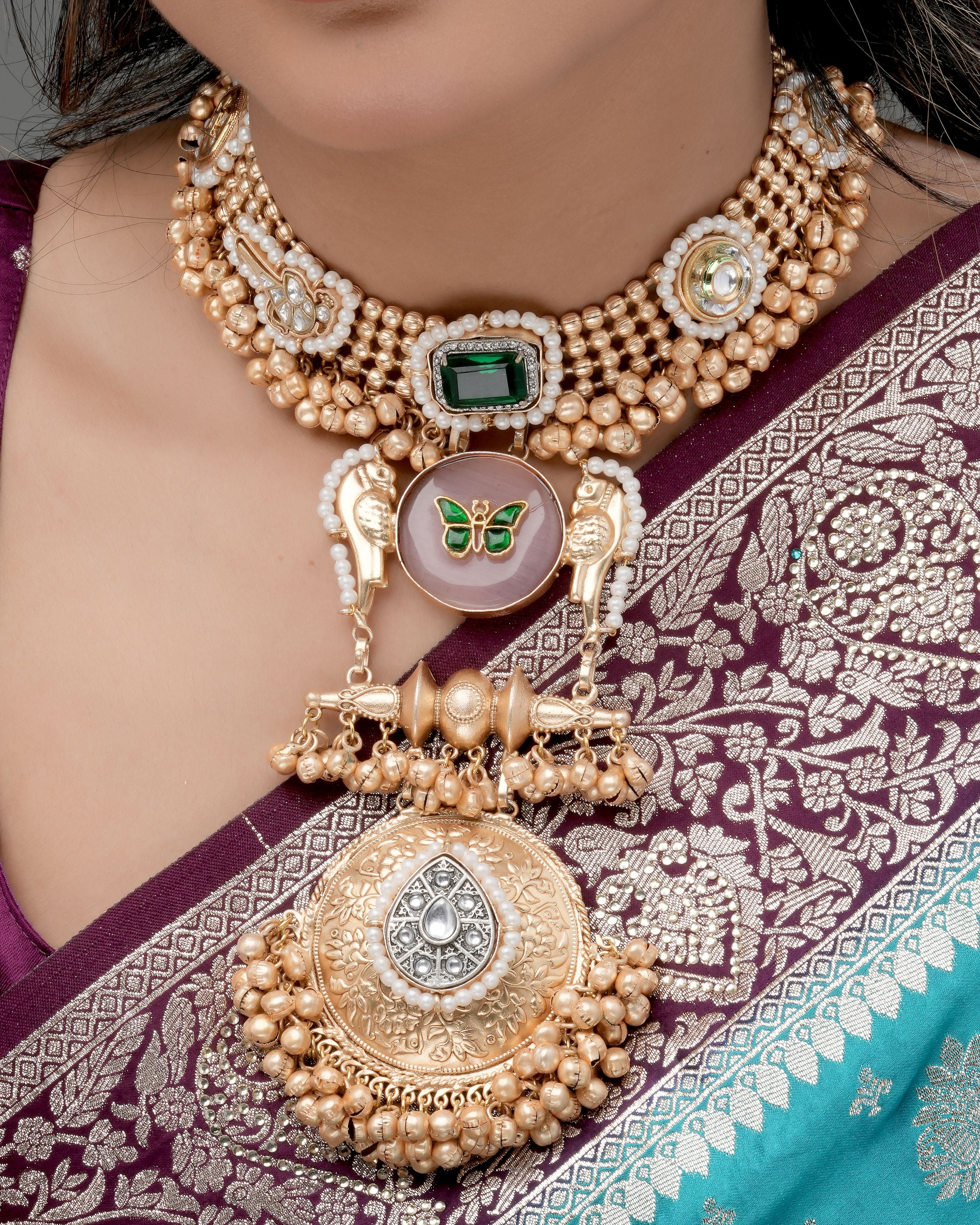 Mataari Necklaces Handmade Heritage Coin Medallion Necklace with Butterfly | Gold Tone | Indian Jewelry | Mataari