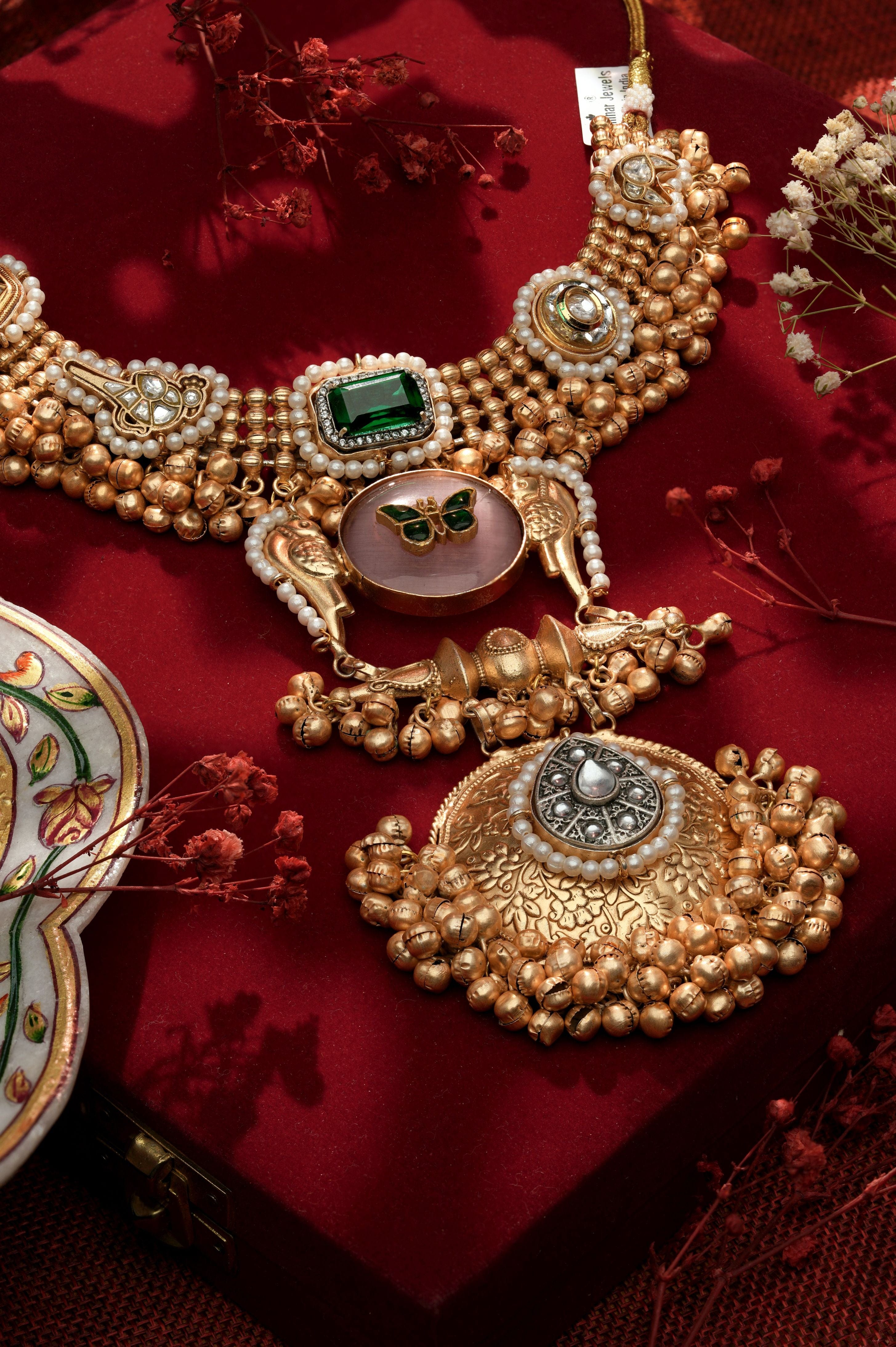 Mataari Necklaces Handmade Heritage Coin Medallion Necklace with Butterfly | Gold Tone | Indian Jewelry | Mataari