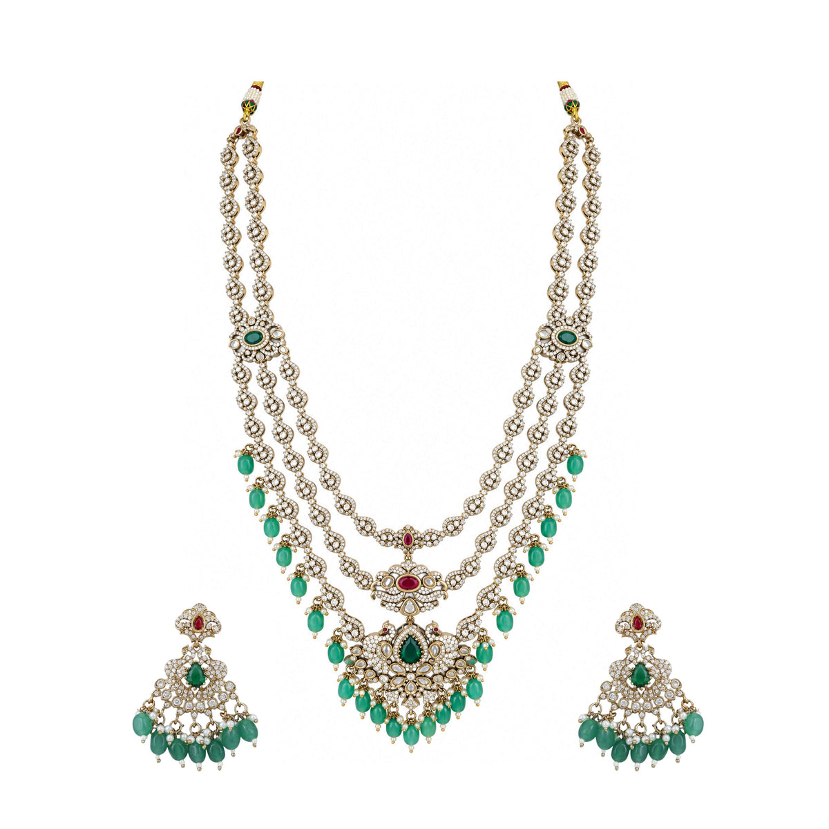 Mataari Necklaces Harshita Gold Plated Layered CZ Bridal Long Necklace