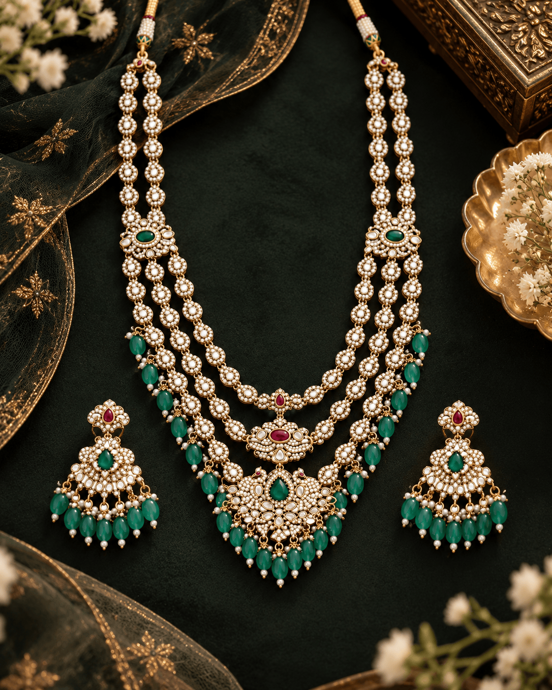 Mataari Necklaces Harshita Gold Plated Layered CZ Bridal Long Necklace