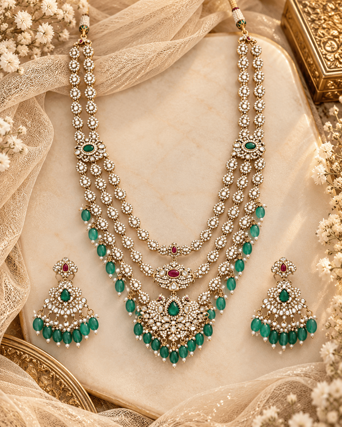 Mataari Necklaces Harshita Gold Plated Layered CZ Bridal Long Necklace
