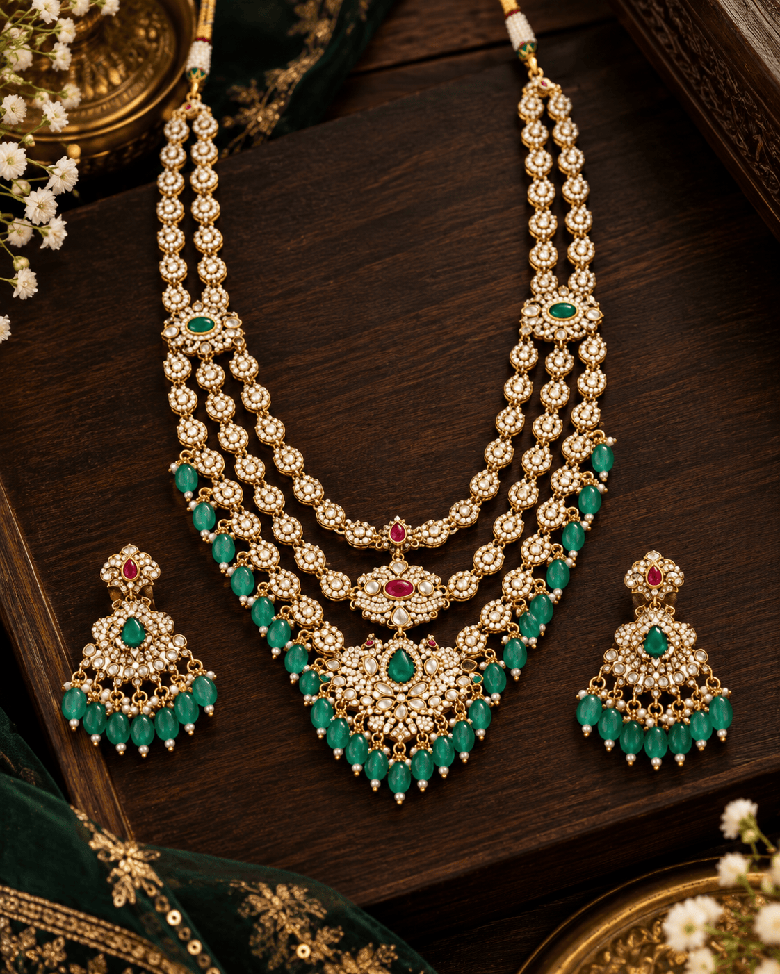Mataari Necklaces Harshita Gold Plated Layered CZ Bridal Long Necklace