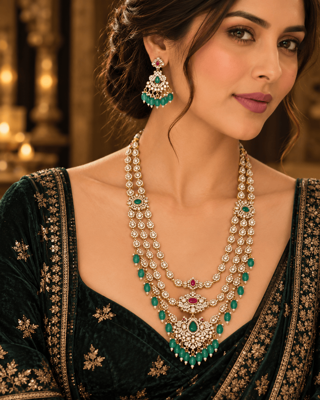 Mataari Necklaces Harshita Gold Plated Layered CZ Bridal Long Necklace