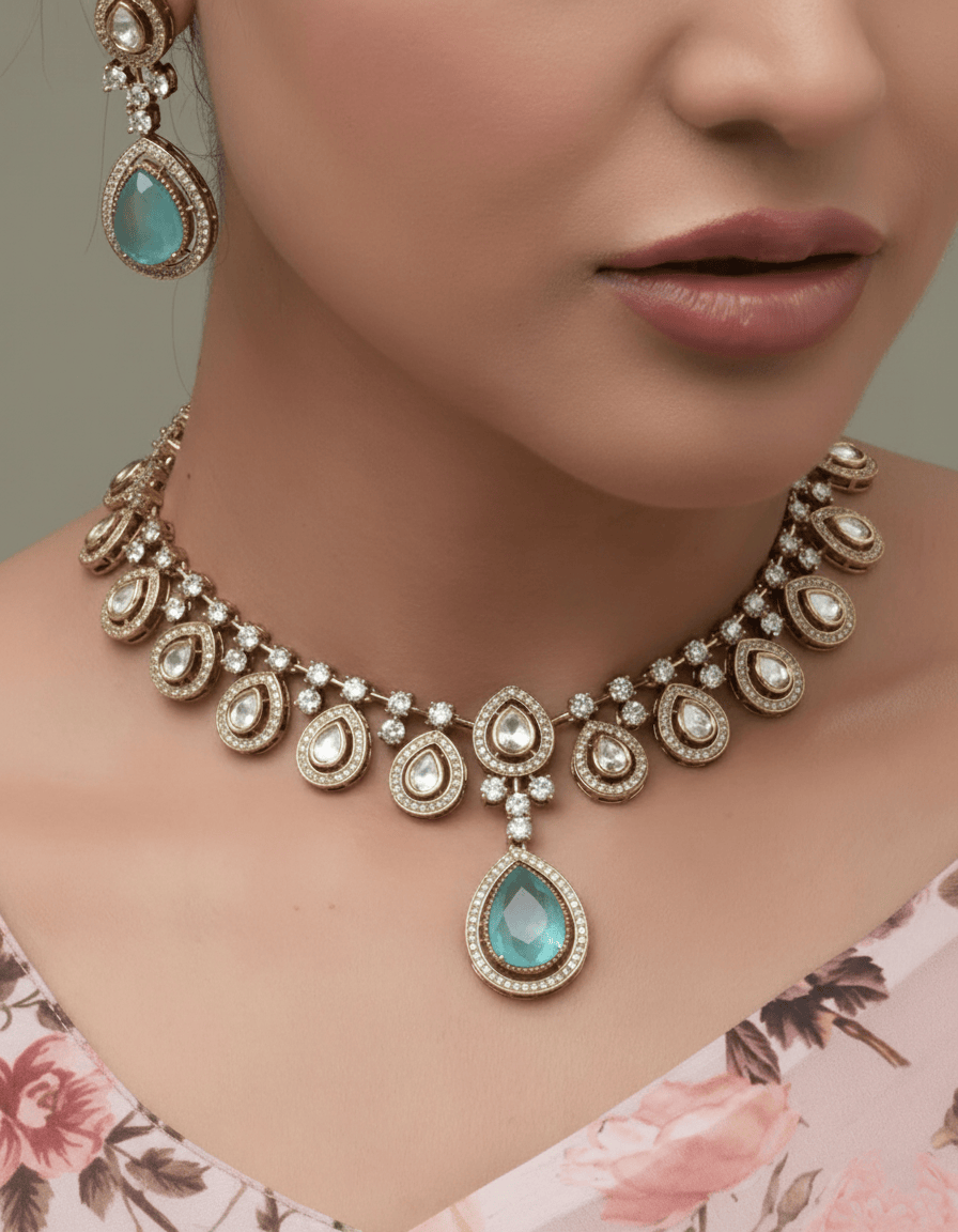 Mataari Necklaces Iridescent Pearl & CZ Kundan Choker & | Gold Tone | Indian Jewelry | Mataari