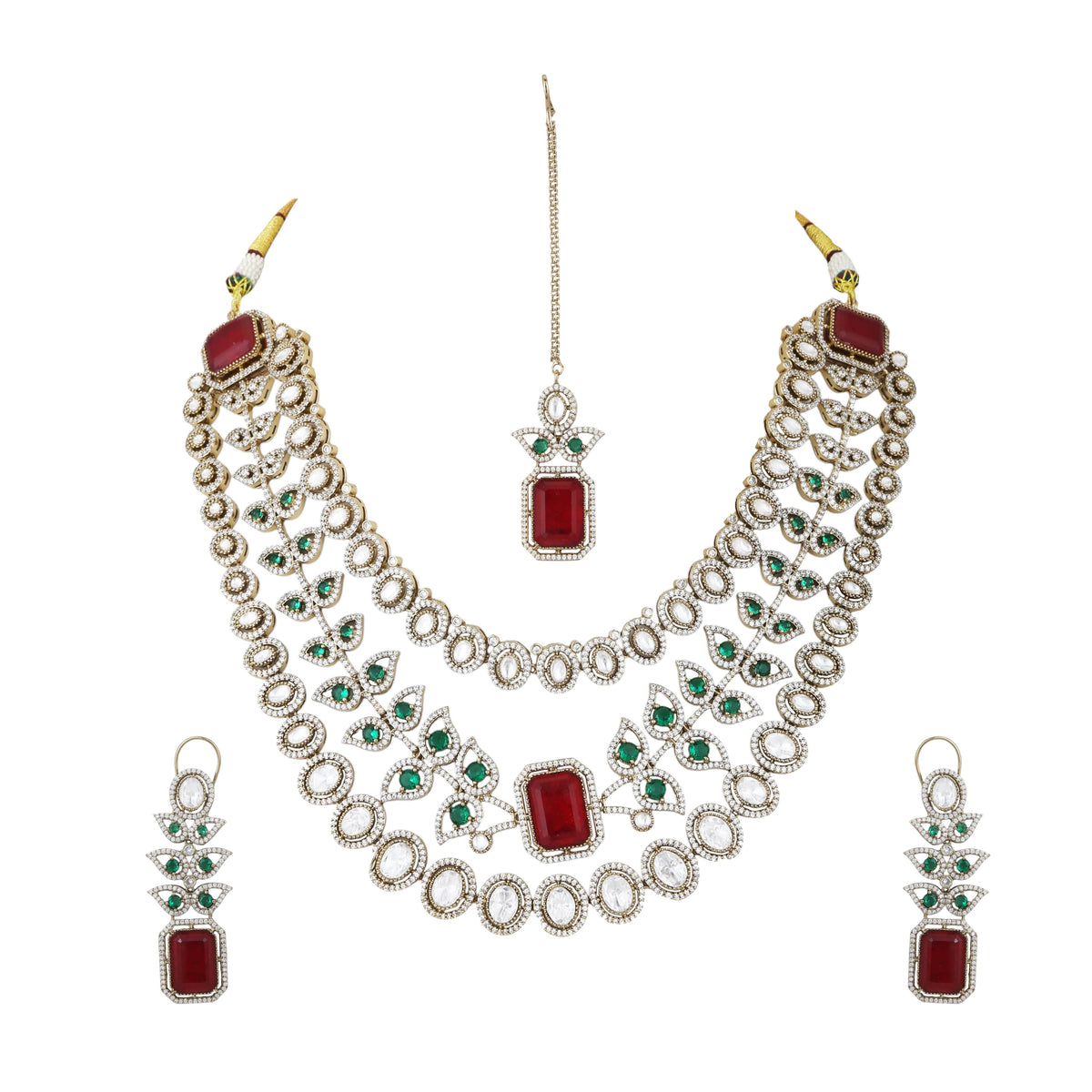Mataari Necklaces Iva Layered Gold Plated Polki CZ Bridal Long Necklace