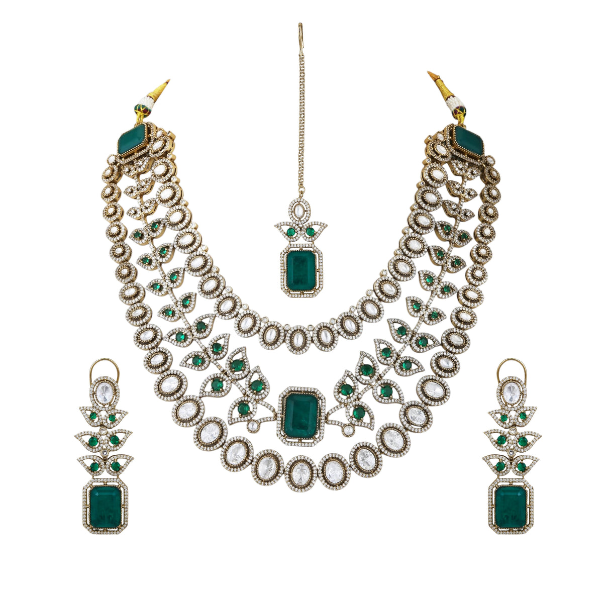 Mataari Necklaces Iva Layered Gold Plated Polki CZ Bridal Long Necklace