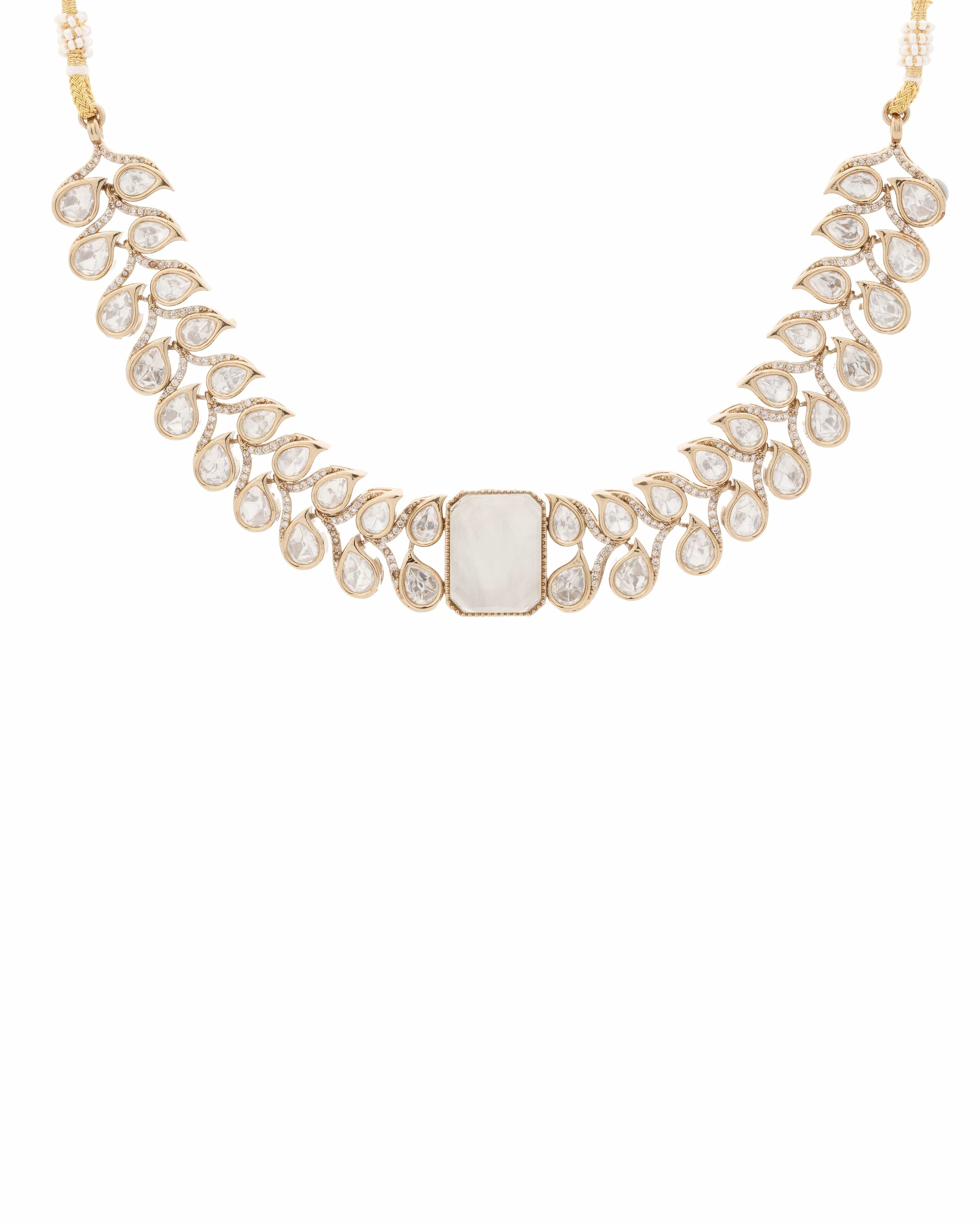 Mataari Necklaces Ivory Radiance CZ Kundan Choker & Earring | Gold Tone | Indian Jewelry | Mataari