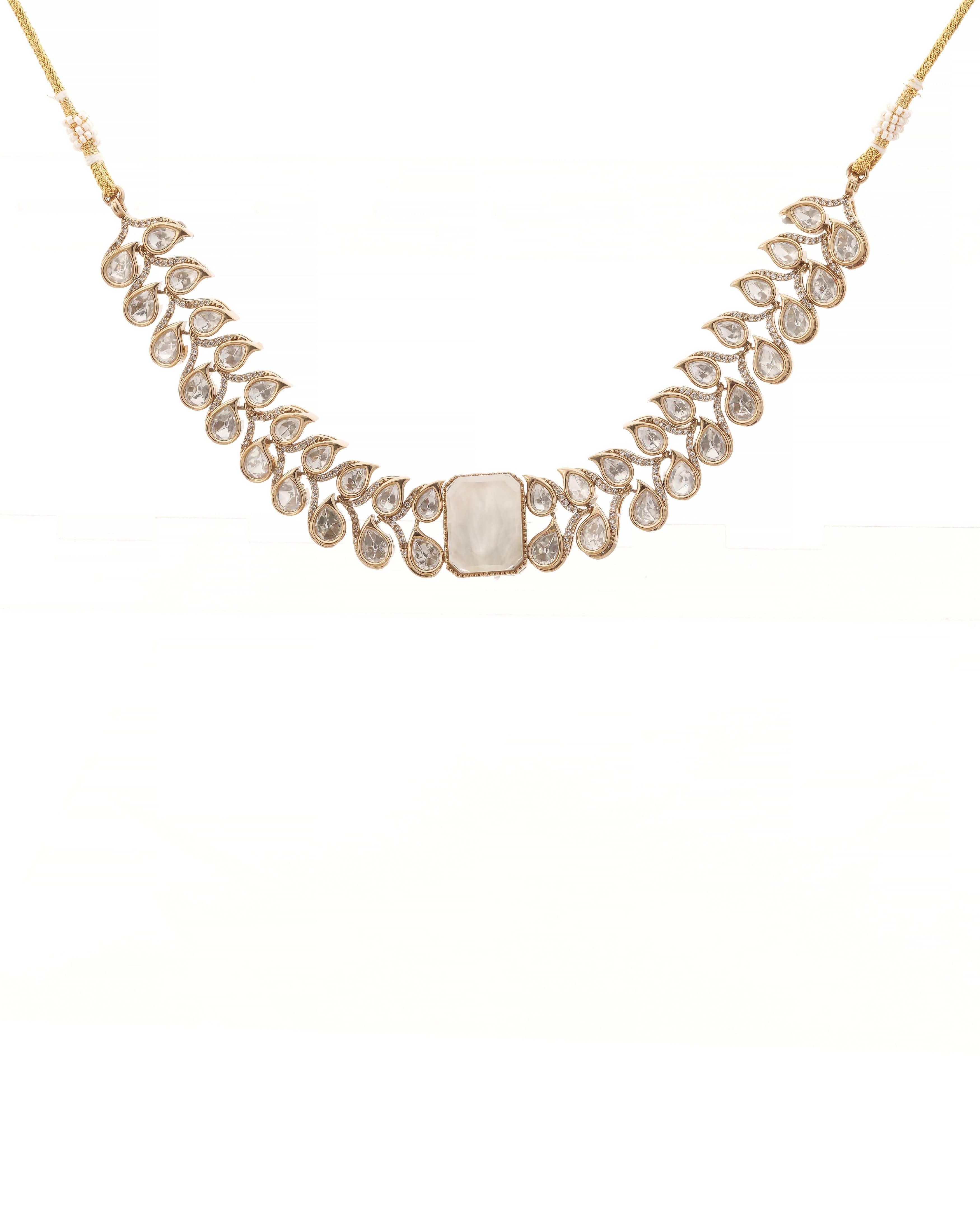 Mataari Necklaces Ivory Radiance CZ Kundan Choker & Earring | Gold Tone | Indian Jewelry | Mataari