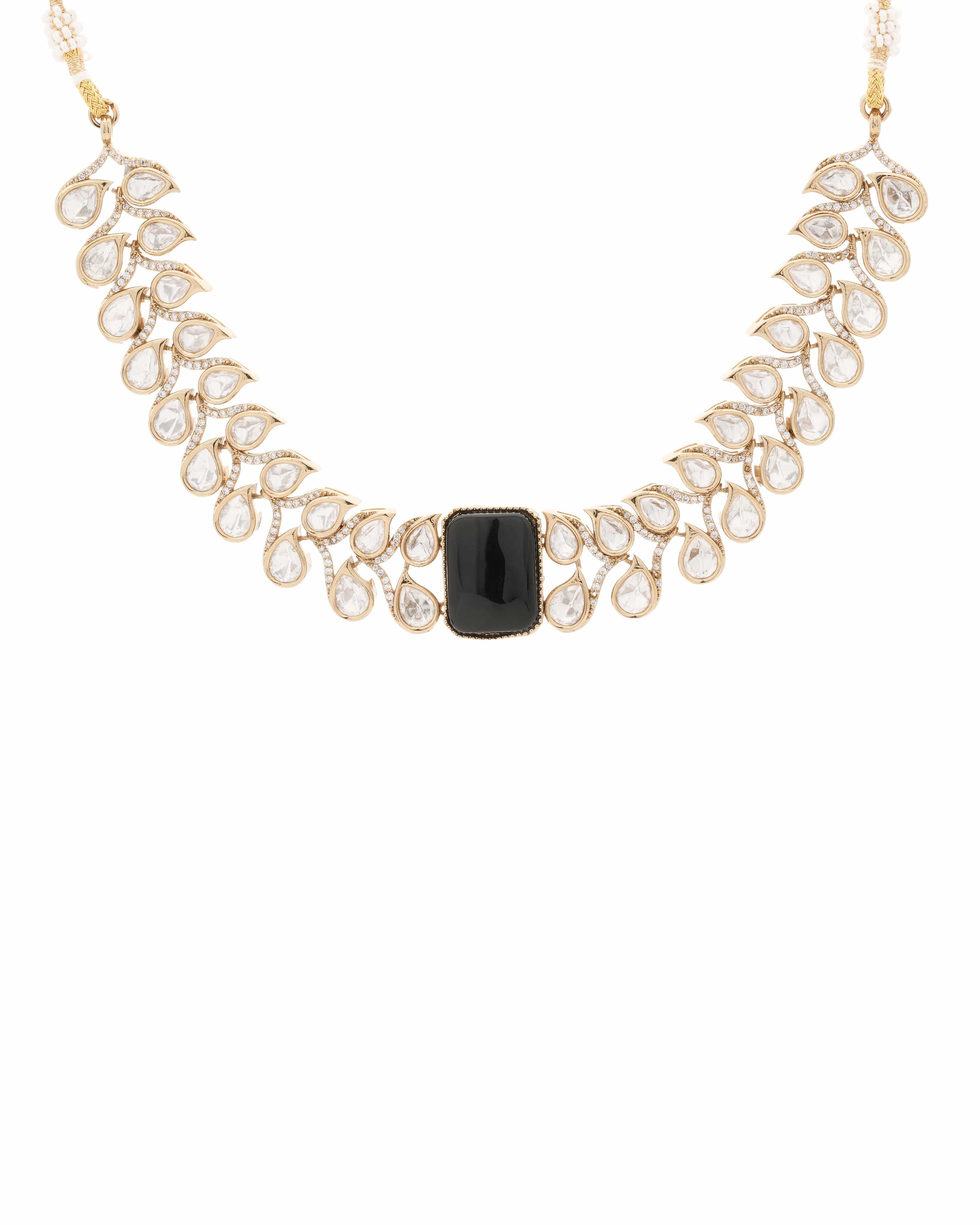 Mataari Necklaces Ivory Radiance CZ Kundan Choker & Earring | Gold Tone | Indian Jewelry | Mataari