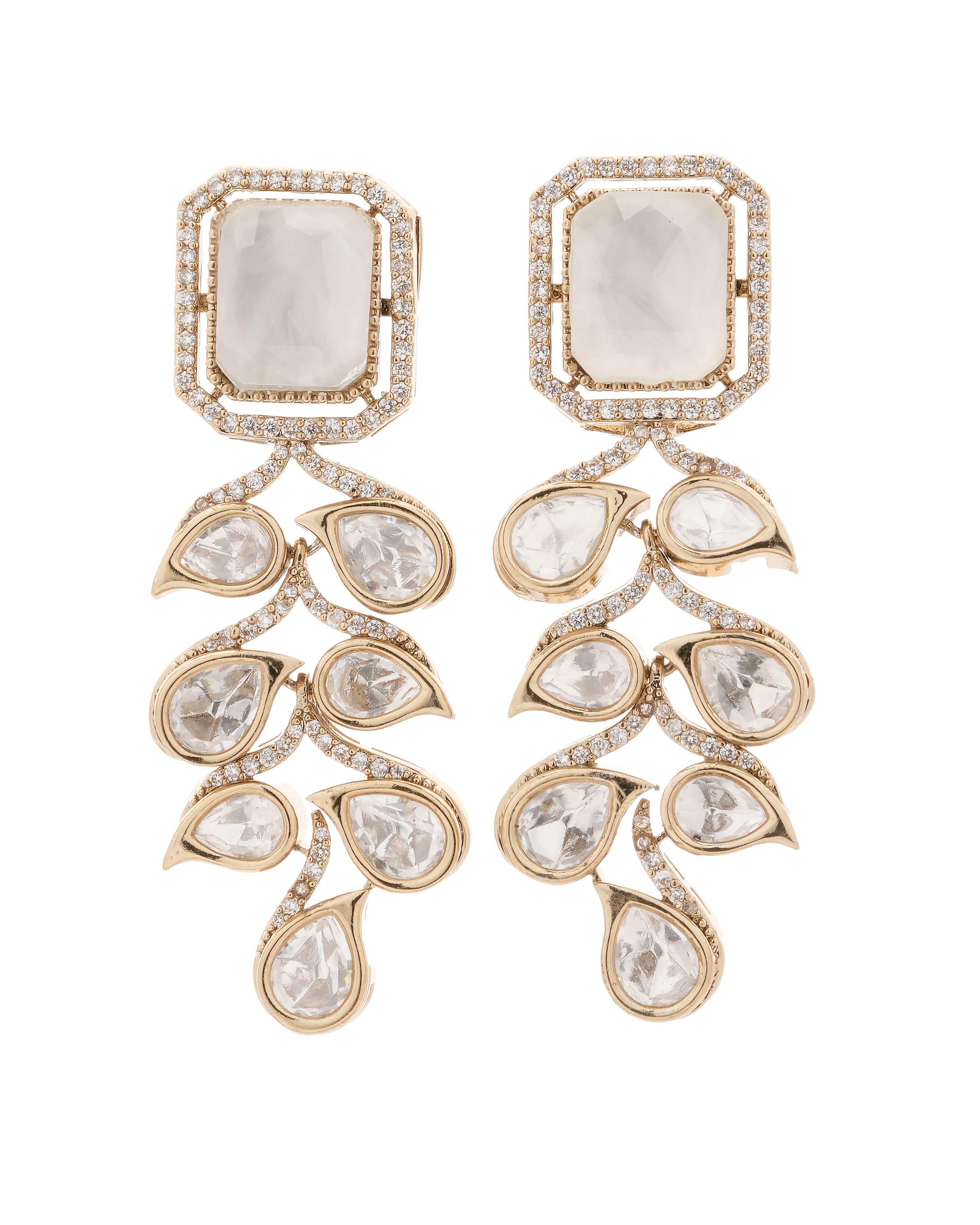Mataari Necklaces Ivory Radiance CZ Kundan Choker & Earring | Gold Tone | Indian Jewelry | Mataari