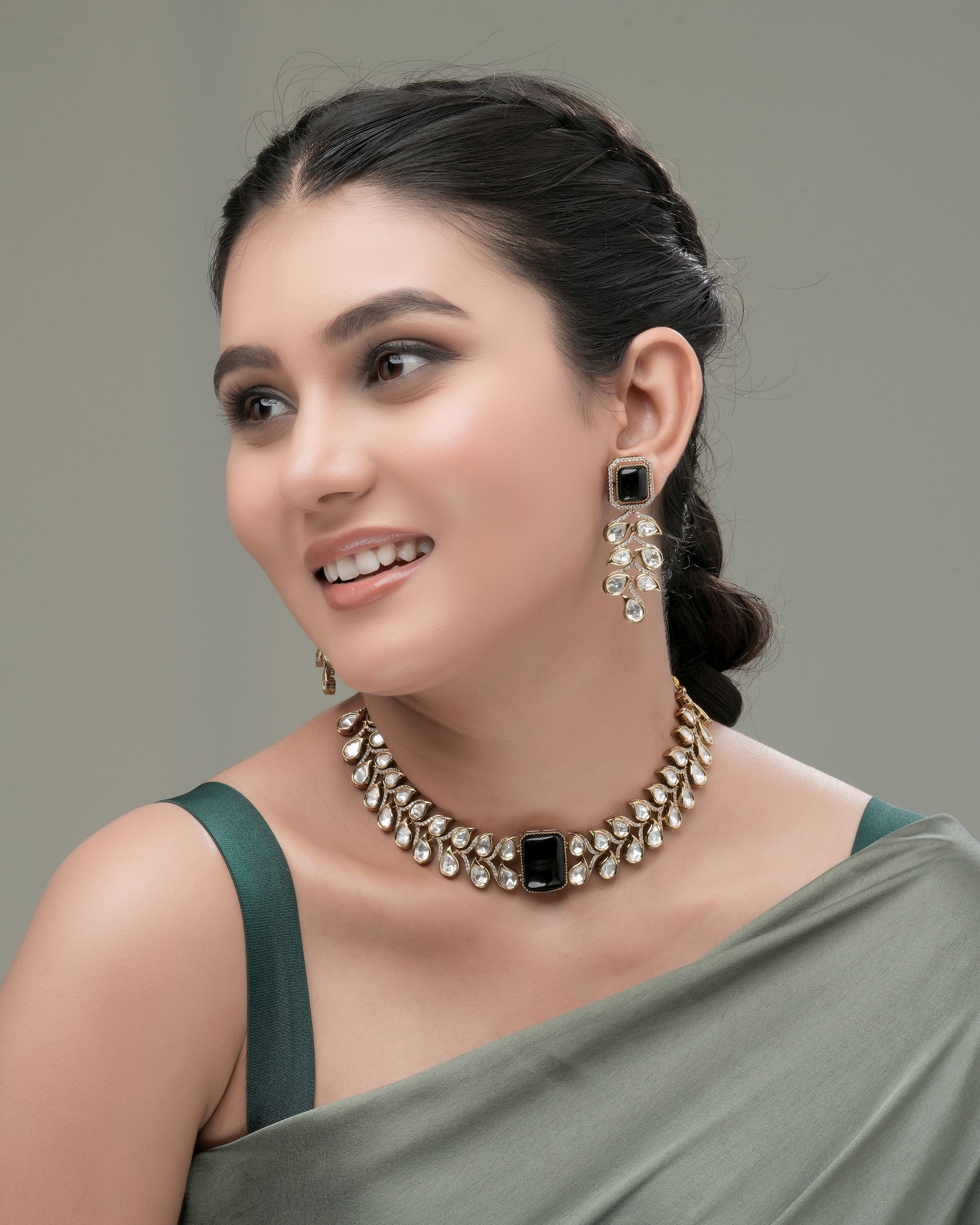 Mataari Necklaces Ivory Radiance CZ Kundan Choker & Earring | Gold Tone | Indian Jewelry | Mataari