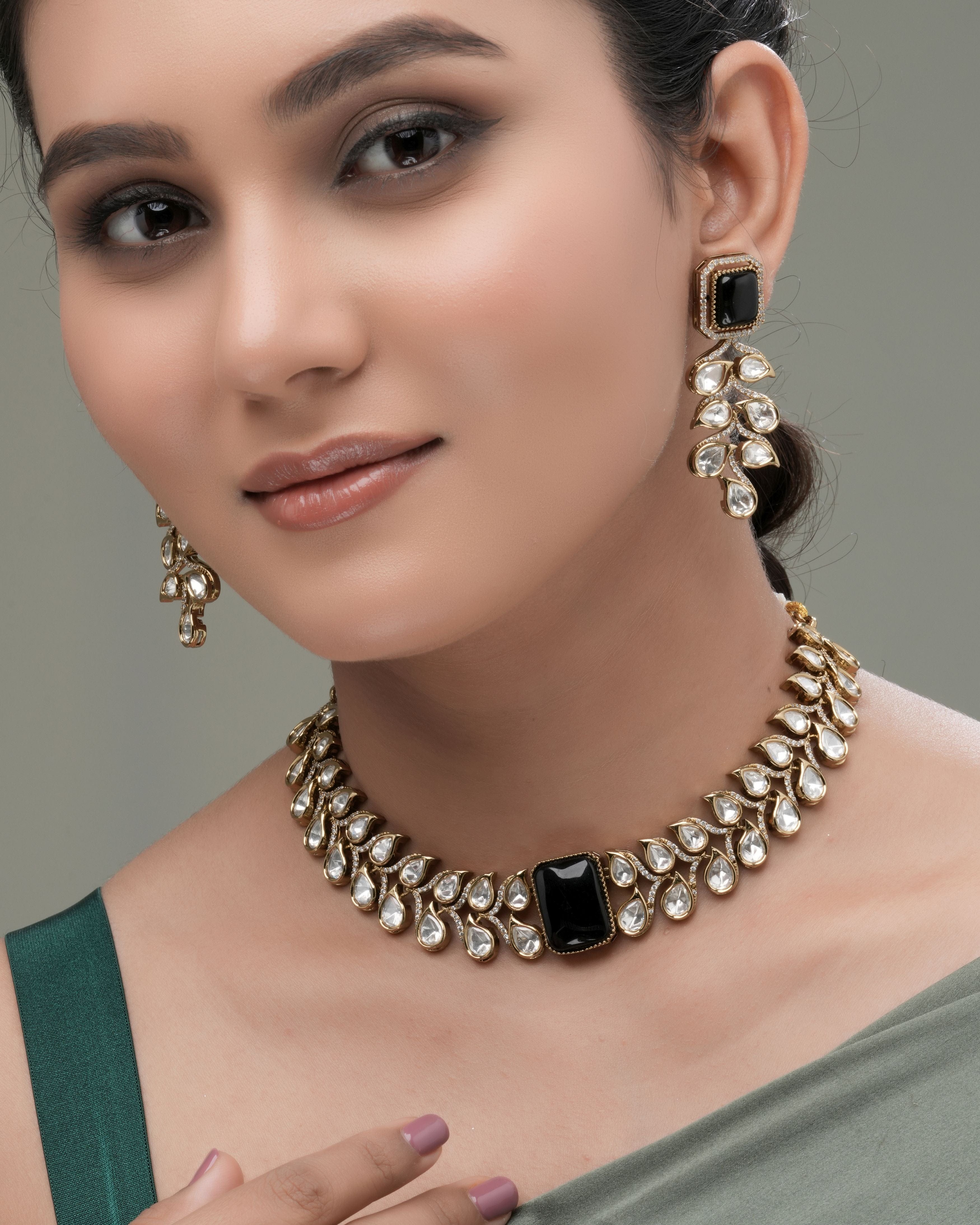 Mataari Necklaces Ivory Radiance CZ Kundan Choker & Earring | Gold Tone | Indian Jewelry | Mataari