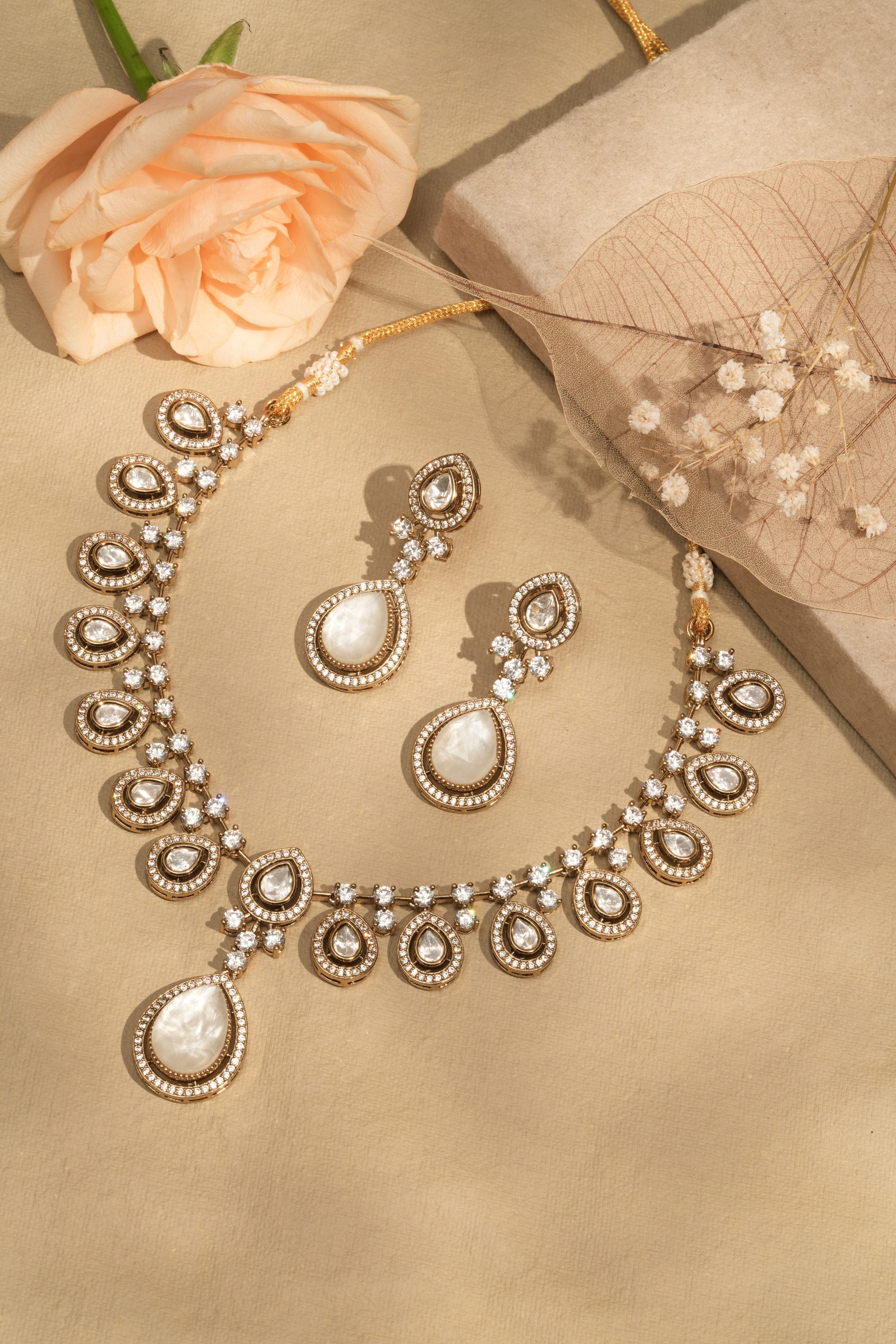 Mataari Necklaces Iridescent Pearl & CZ Kundan Choker & | Gold Tone | Indian Jewelry | Mataari