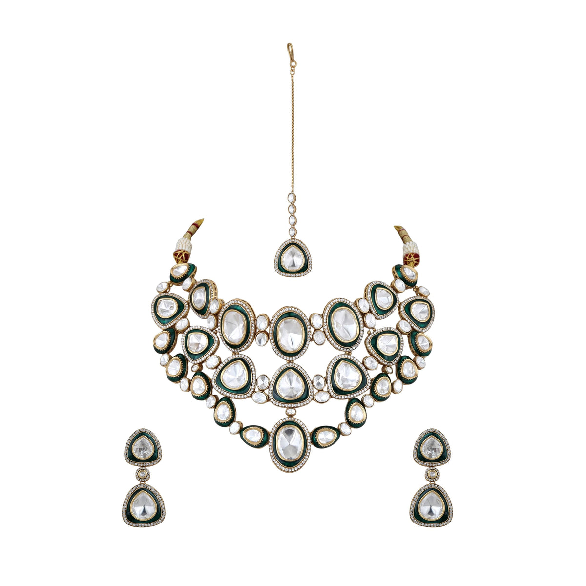 Mataari Necklaces Ketaki Kundan Gold Plated Polki Bridal Choker Necklace with Maang Tikka