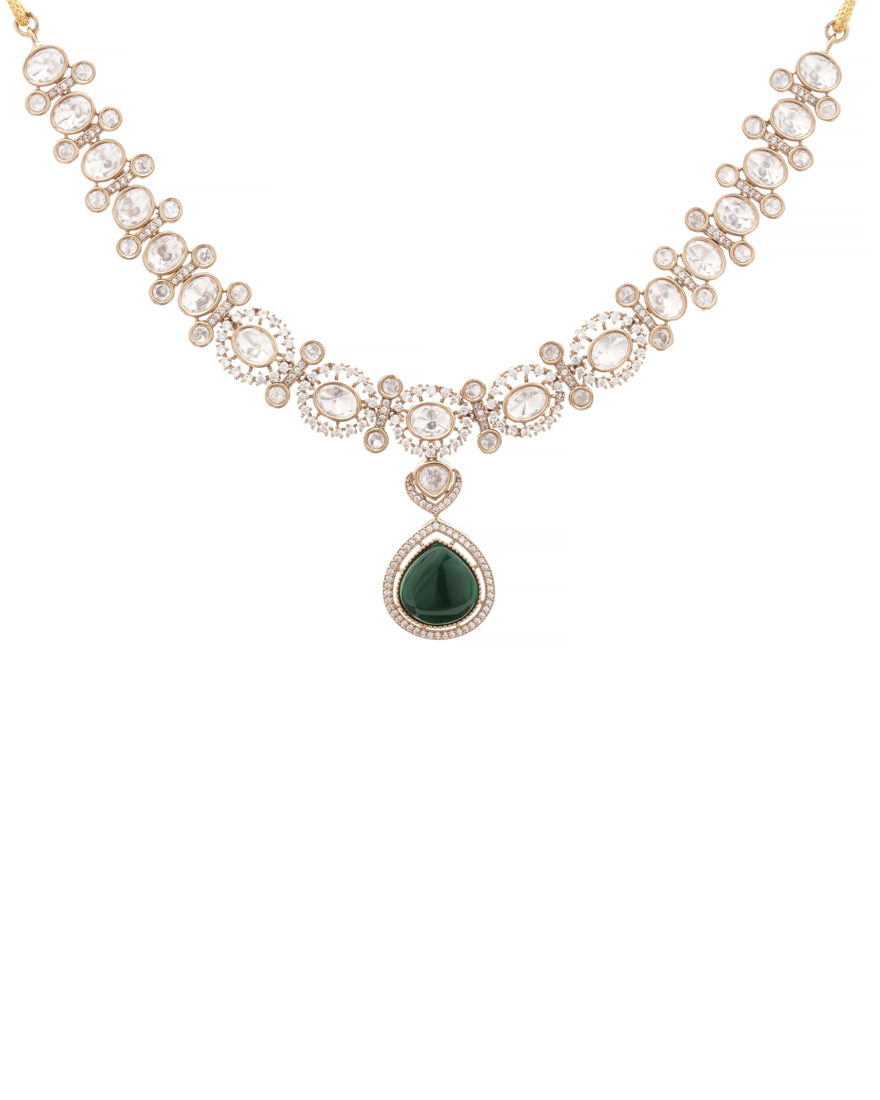 Mataari Necklaces Kundan Choker Necklace with Green Moissanie Pendant | Moissanite | Indian Jewelry | Mataari