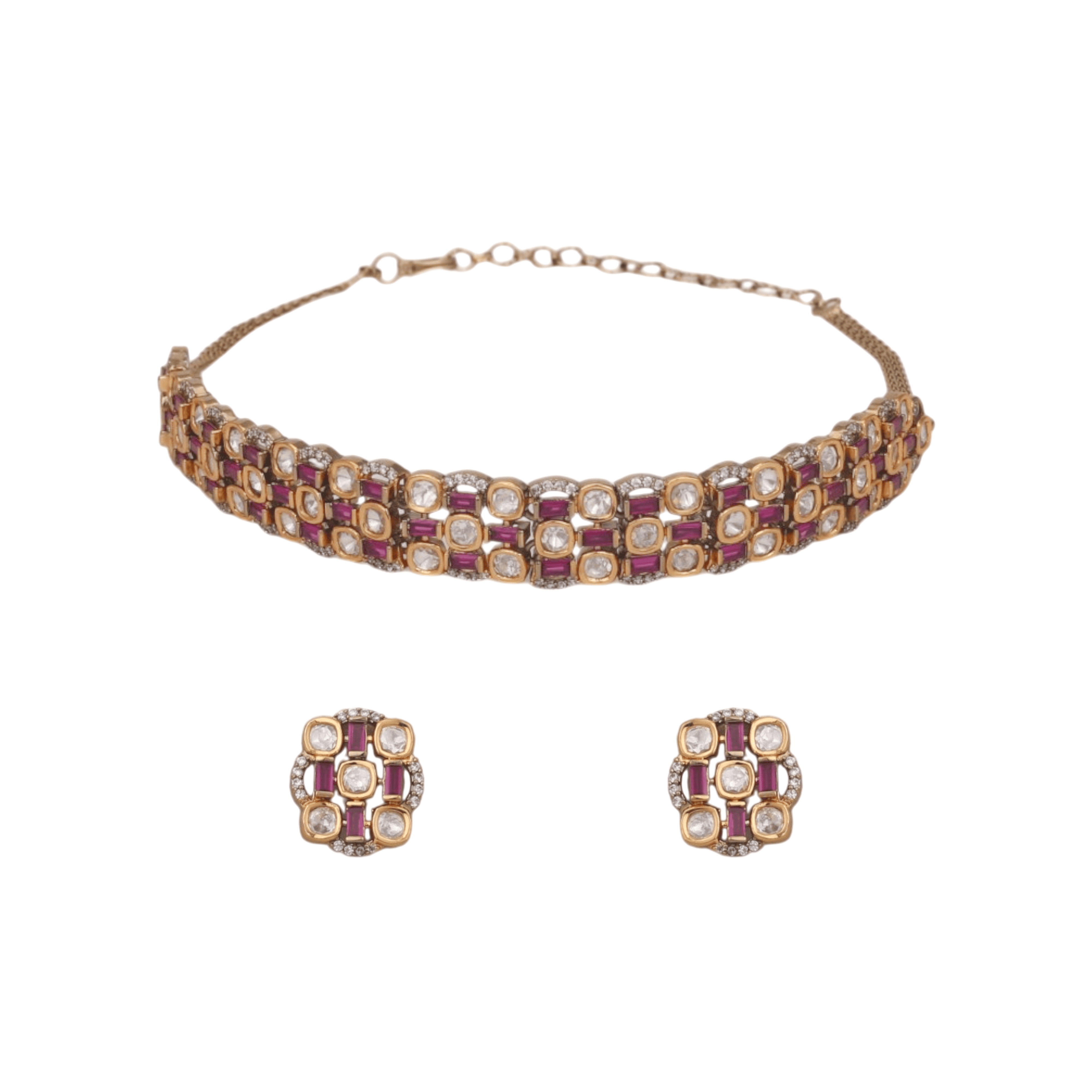 Mataari Necklaces Kundan Polki Wedding Gold Plated Choker Necklace with Stud Earrings