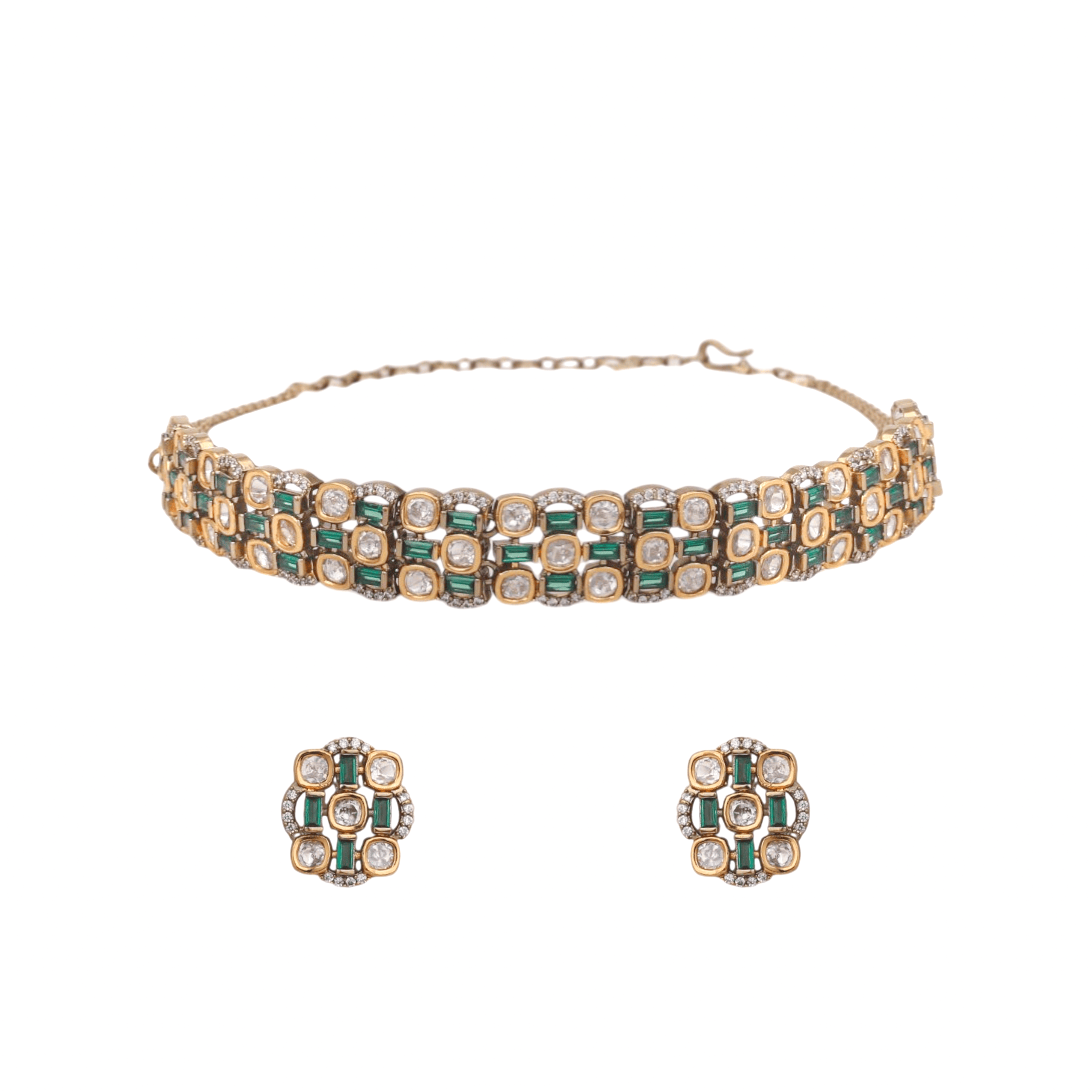 Mataari Necklaces Kundan Polki Wedding Gold Plated Choker Necklace with Stud Earrings
