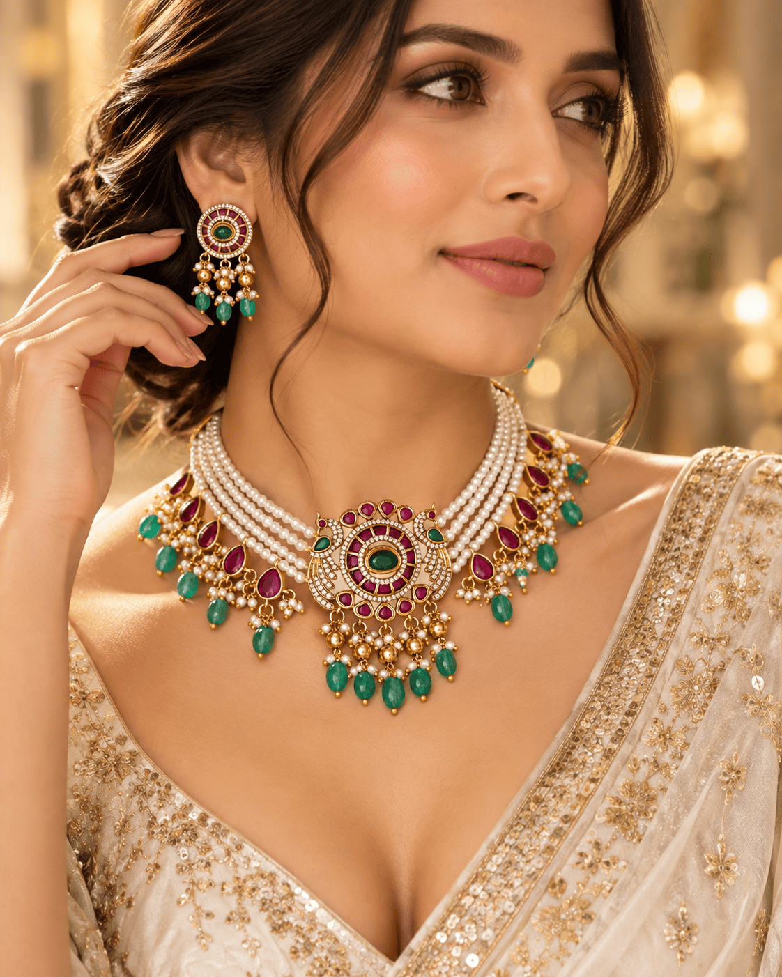 Mataari Necklaces Lipika Gold Plated Pearl Layered Choker Necklace Set