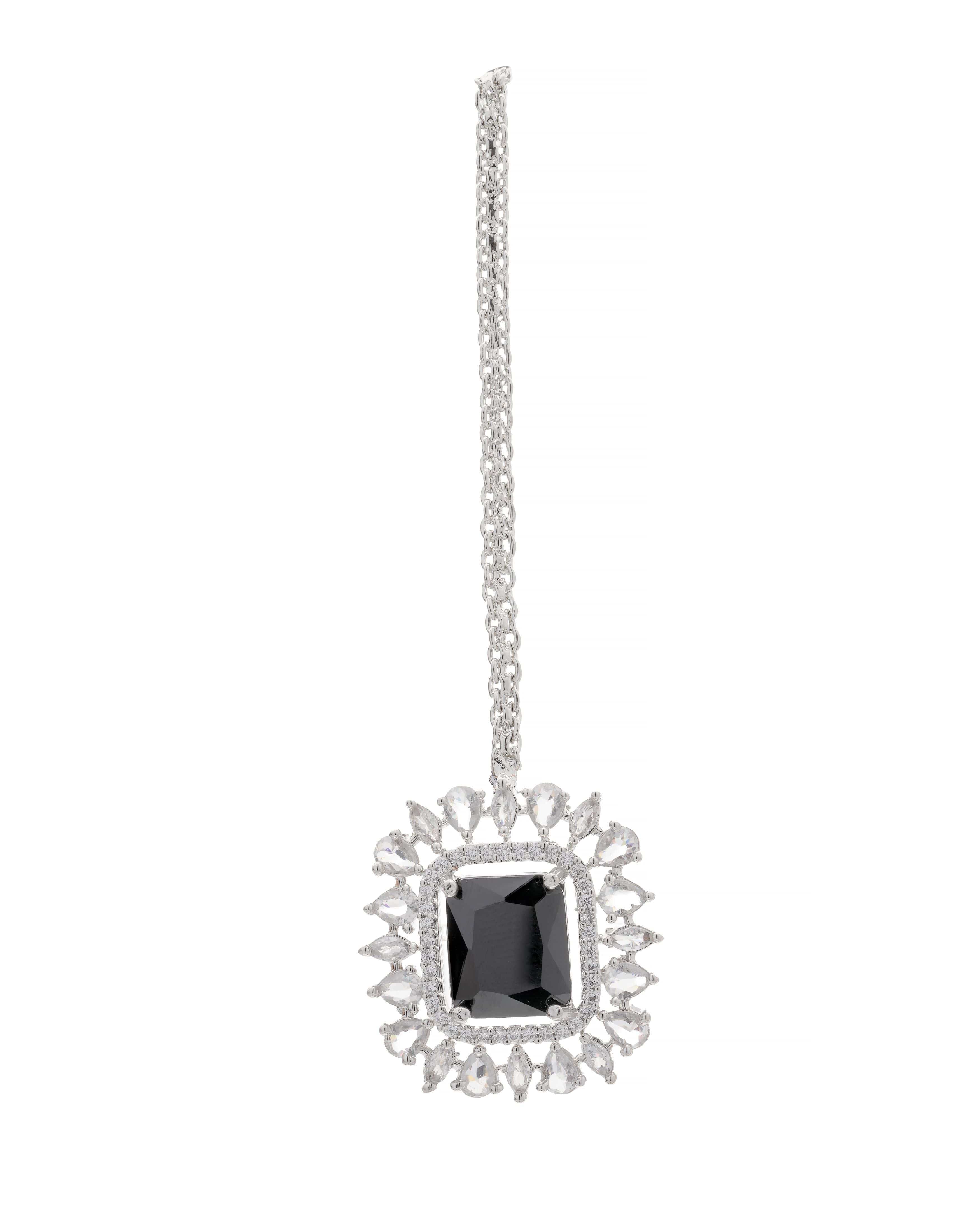 Mataari Necklaces Midnight Glam Adjustable Collar Necklace & Drop Earrings Set | Black CZ | Premium Rhodium Finish | Statement Indian Jewelry