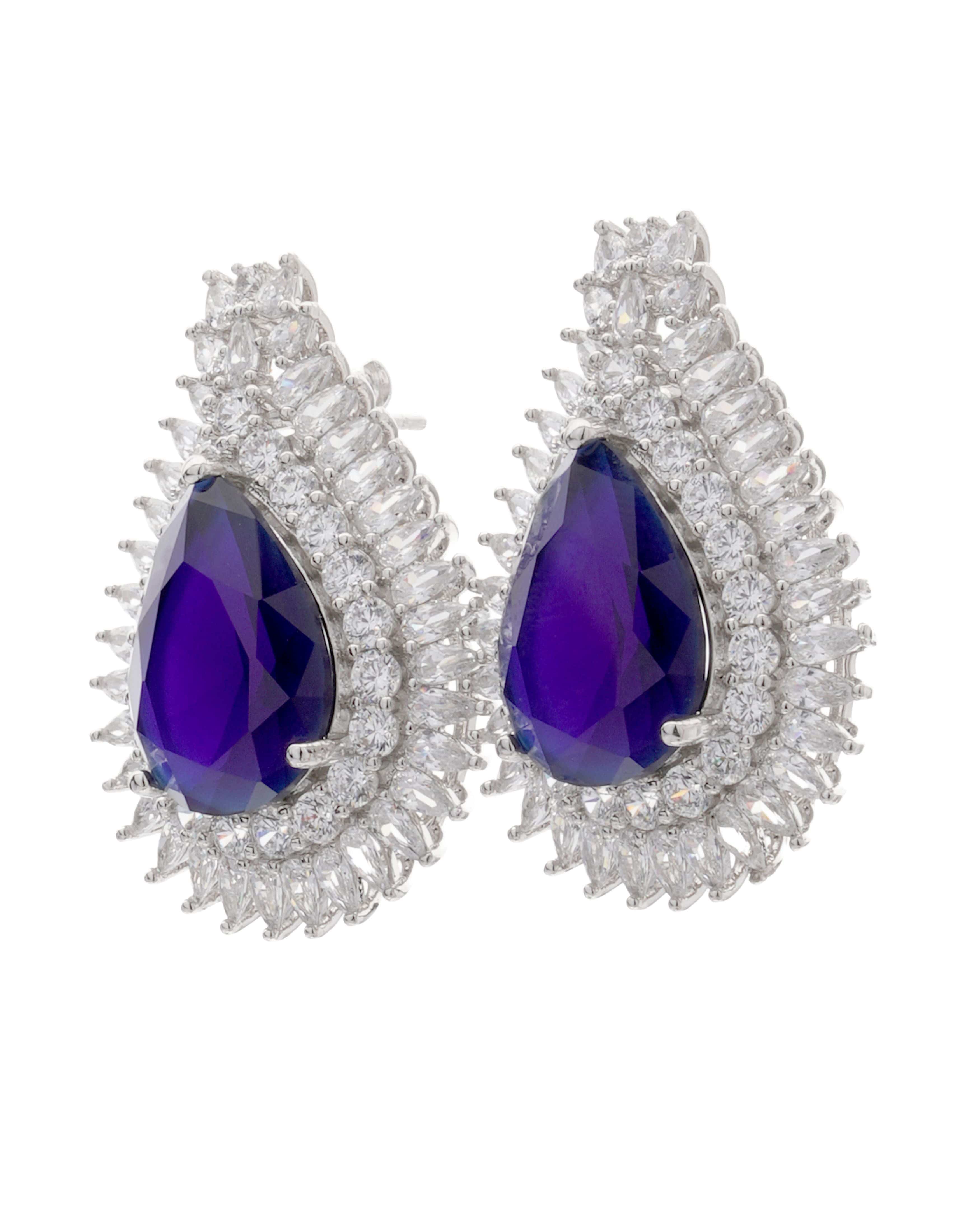 Mataari Necklaces Midnight Majesty Sapphire-Inspired Swarovski Elements Necklace Set | Rhodium | Indian Jewelry | Mataari