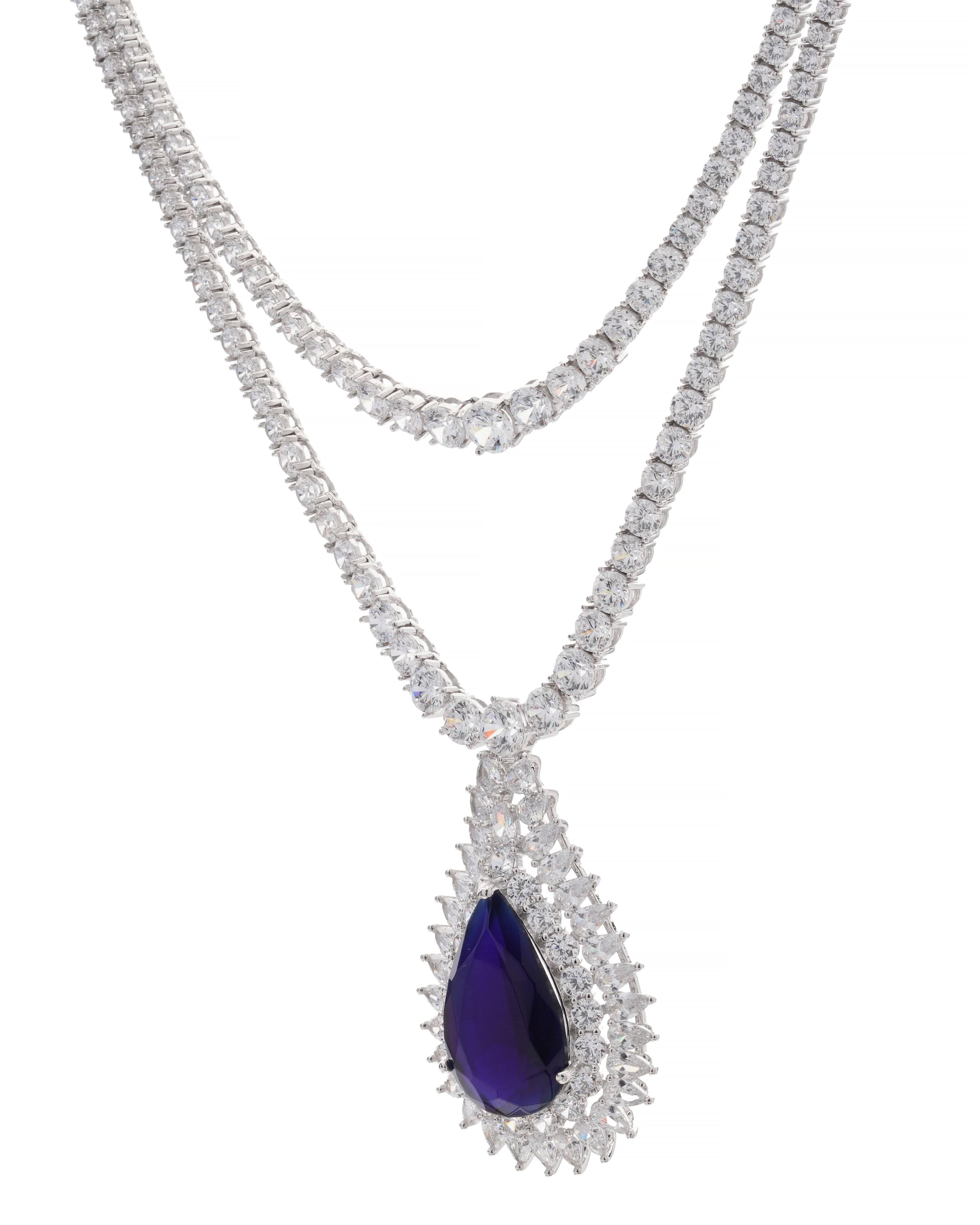 Mataari Necklaces Midnight Majesty Sapphire-Inspired Swarovski Elements Necklace Set | Rhodium | Indian Jewelry | Mataari