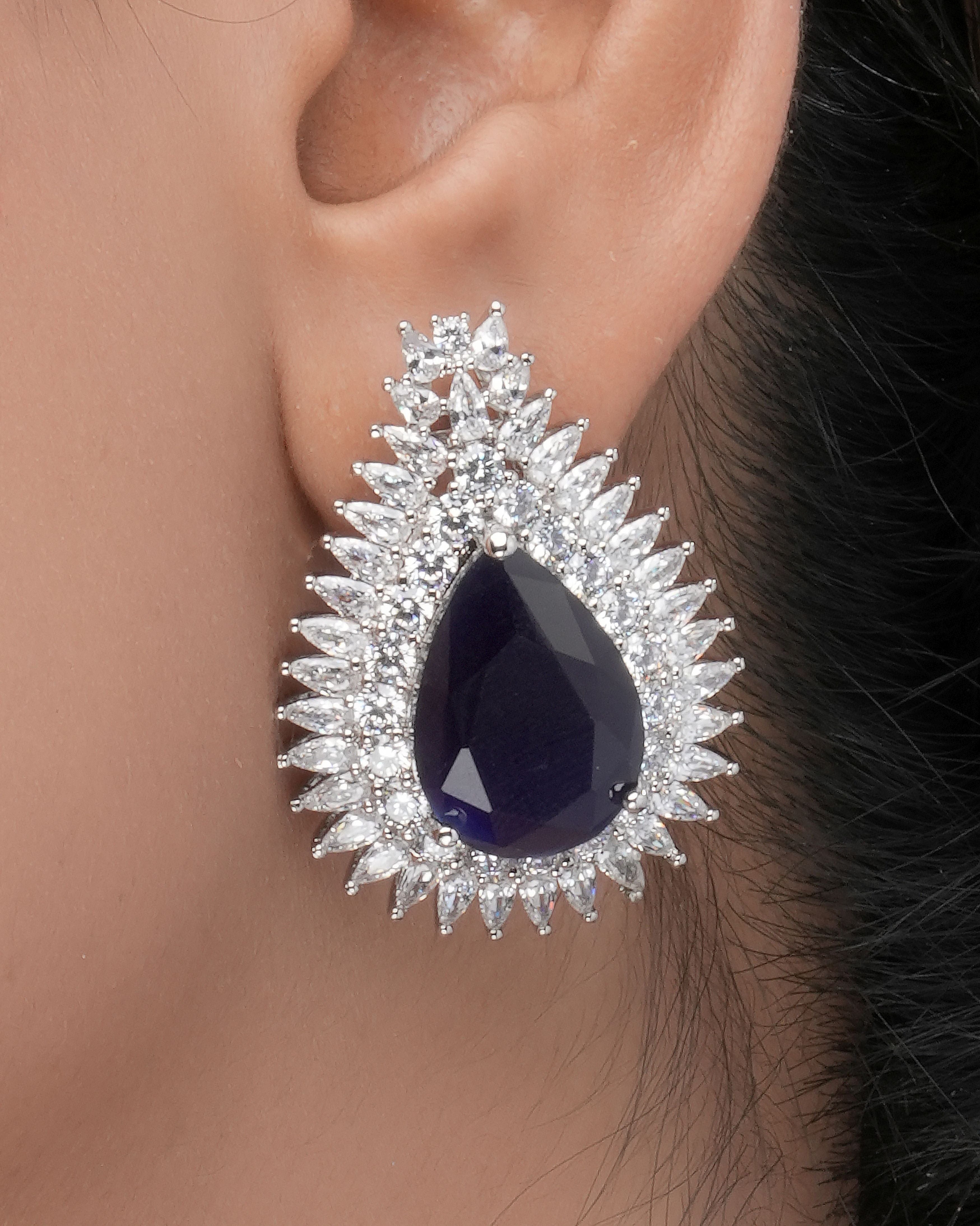 Mataari Necklaces Midnight Majesty Sapphire-Inspired Swarovski Elements Necklace Set | Rhodium | Indian Jewelry | Mataari