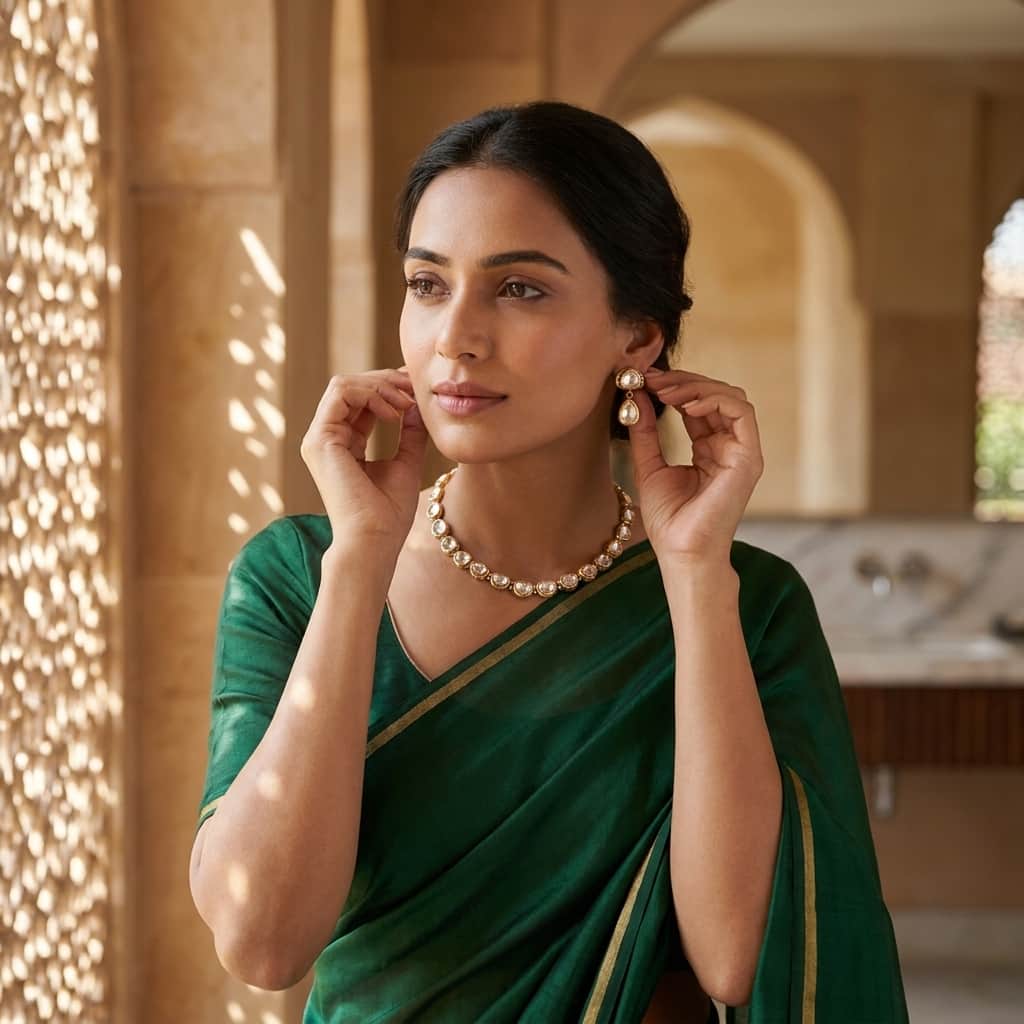 Mataari Necklaces Minimalist Kundan Single Line Polki Moissanite Bridal Necklace