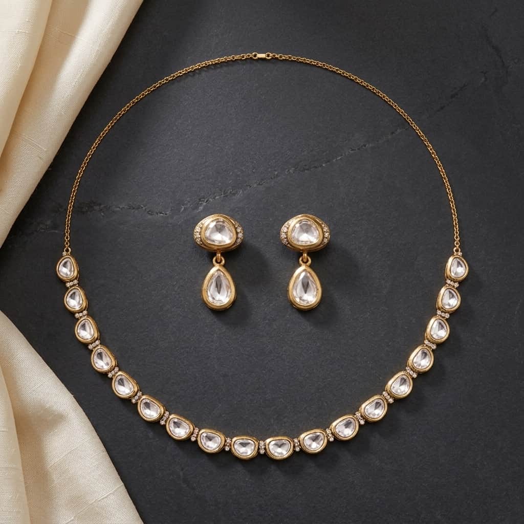 Mataari Necklaces Minimalist Kundan Single Line Polki Moissanite Bridal Necklace