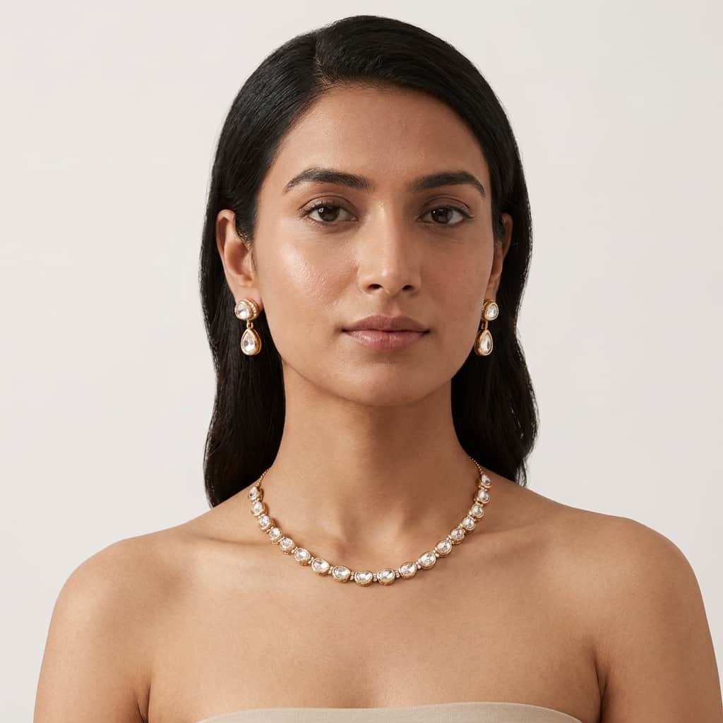 Mataari Necklaces Minimalist Kundan Single Line Polki Moissanite Bridal Necklace
