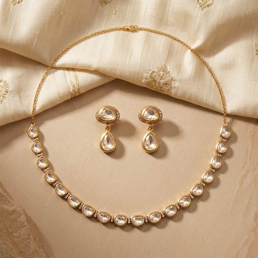 Mataari Necklaces Minimalist Kundan Single Line Polki Moissanite Bridal Necklace