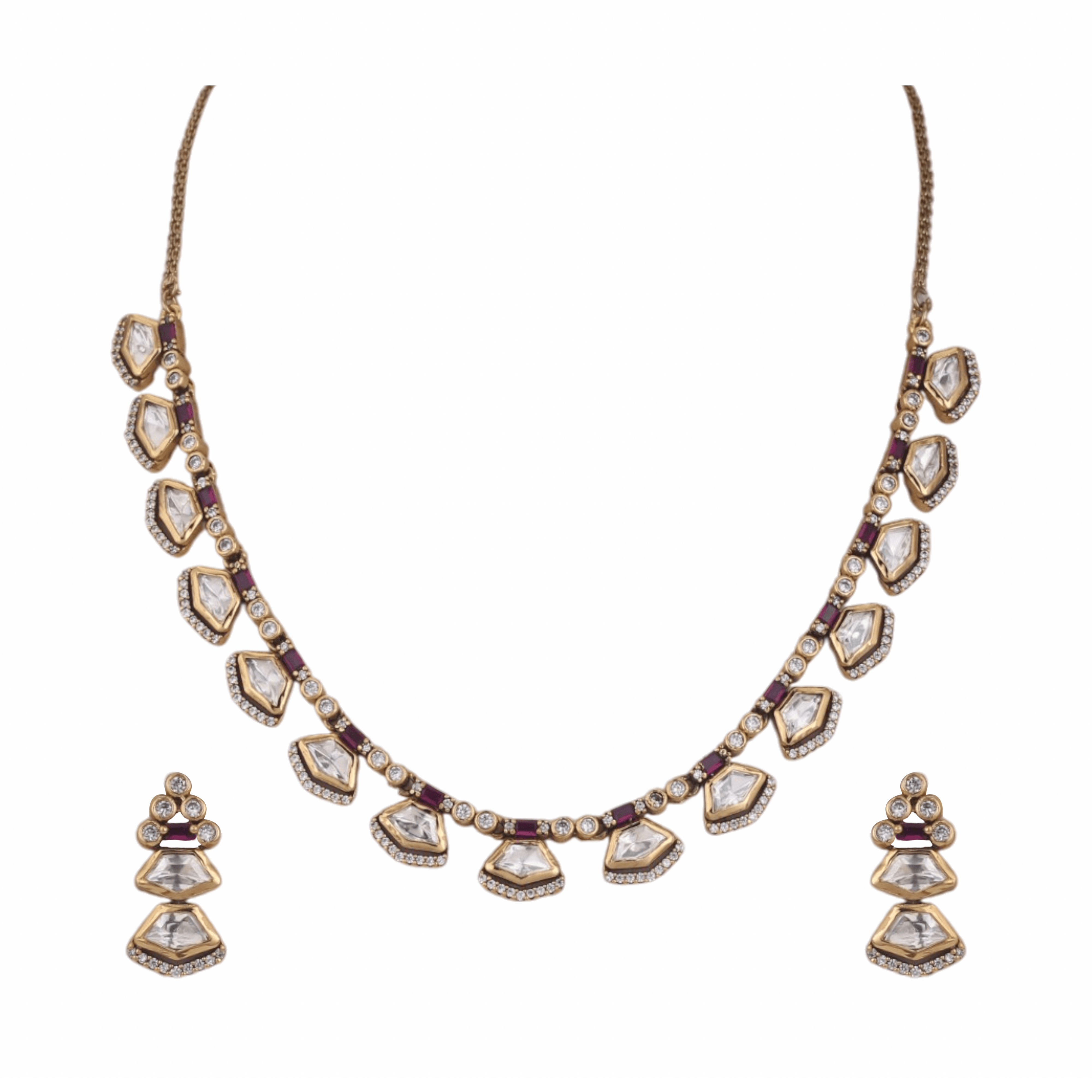 Mataari Necklaces Minimalist Single Line Kundan Polki Moissanite Necklace with Ruby & Emerald