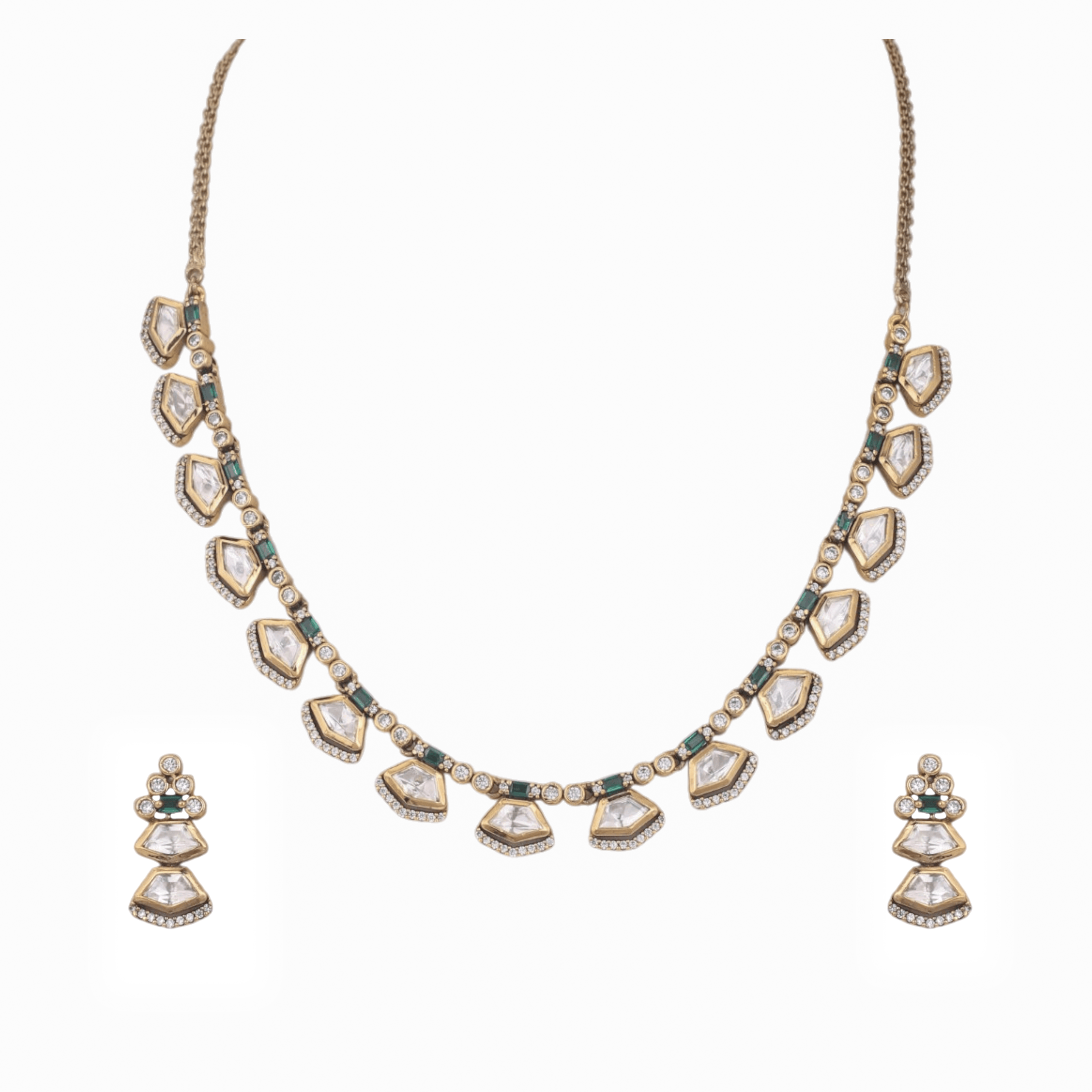 Mataari Necklaces Minimalist Single Line Kundan Polki Moissanite Necklace with Ruby & Emerald