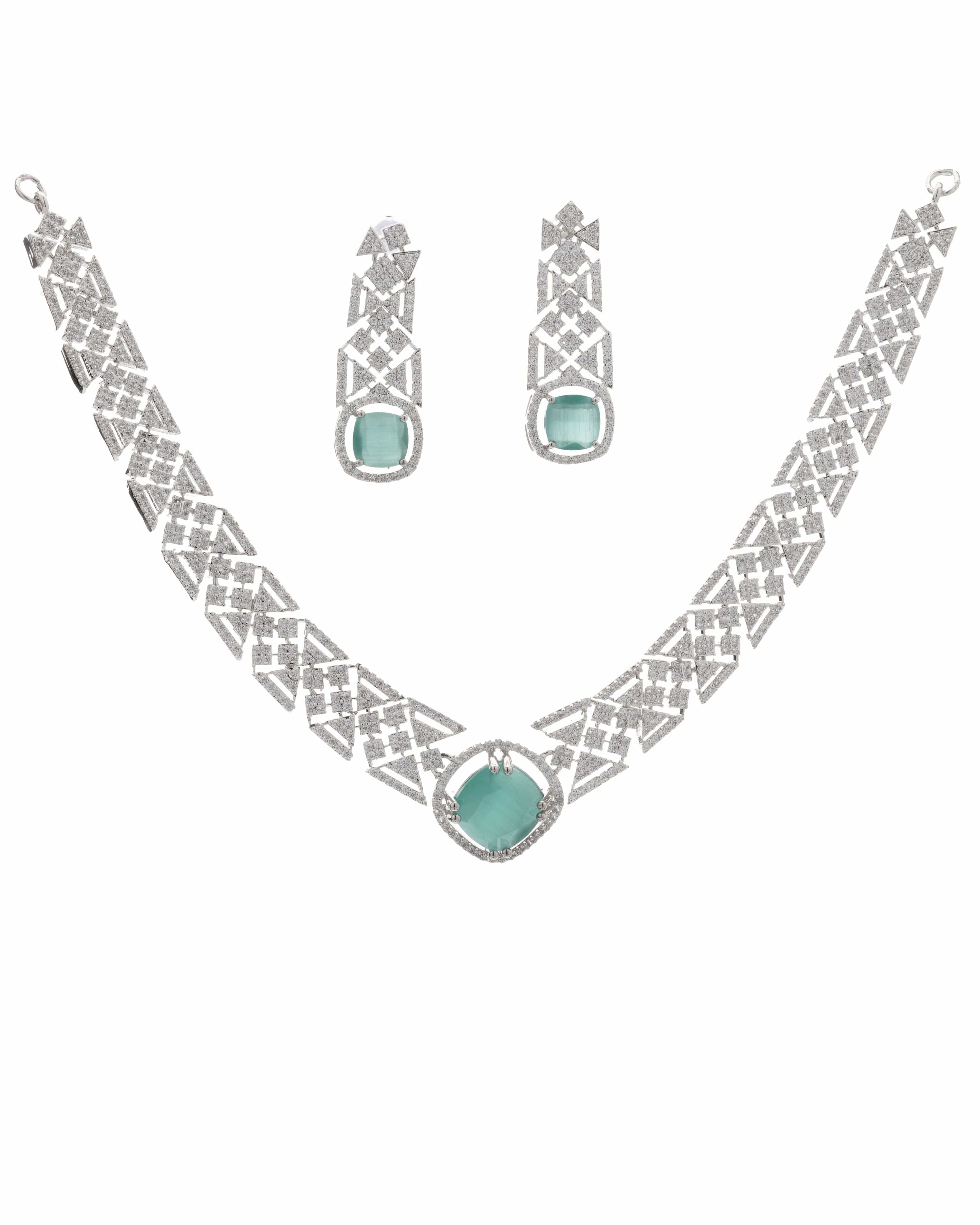Mataari Necklaces Amethyst Allure CZ Choker & Earring Set | Rhodium | Indian Jewelry | Mataari