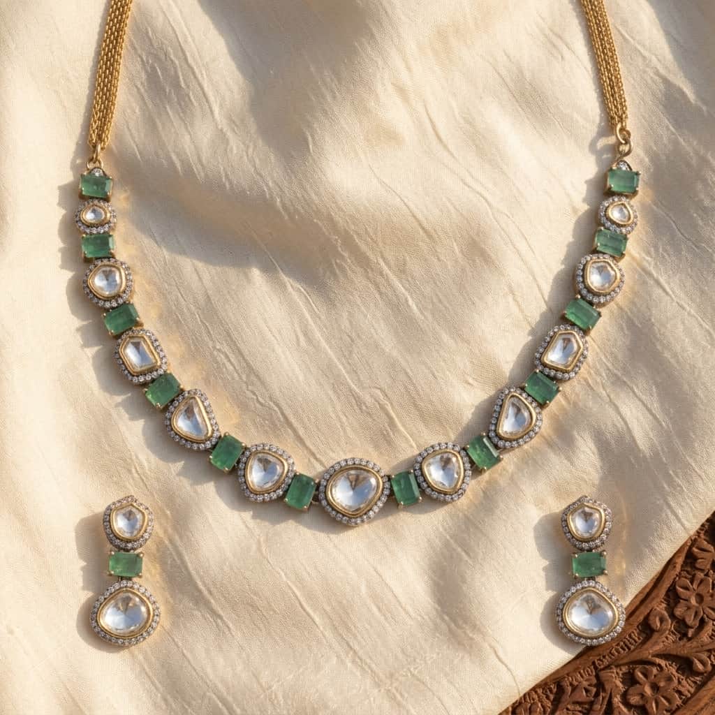 Mataari Necklaces Moissanite Kundan Polki Wedding Bridal Necklace with Drop Earrings