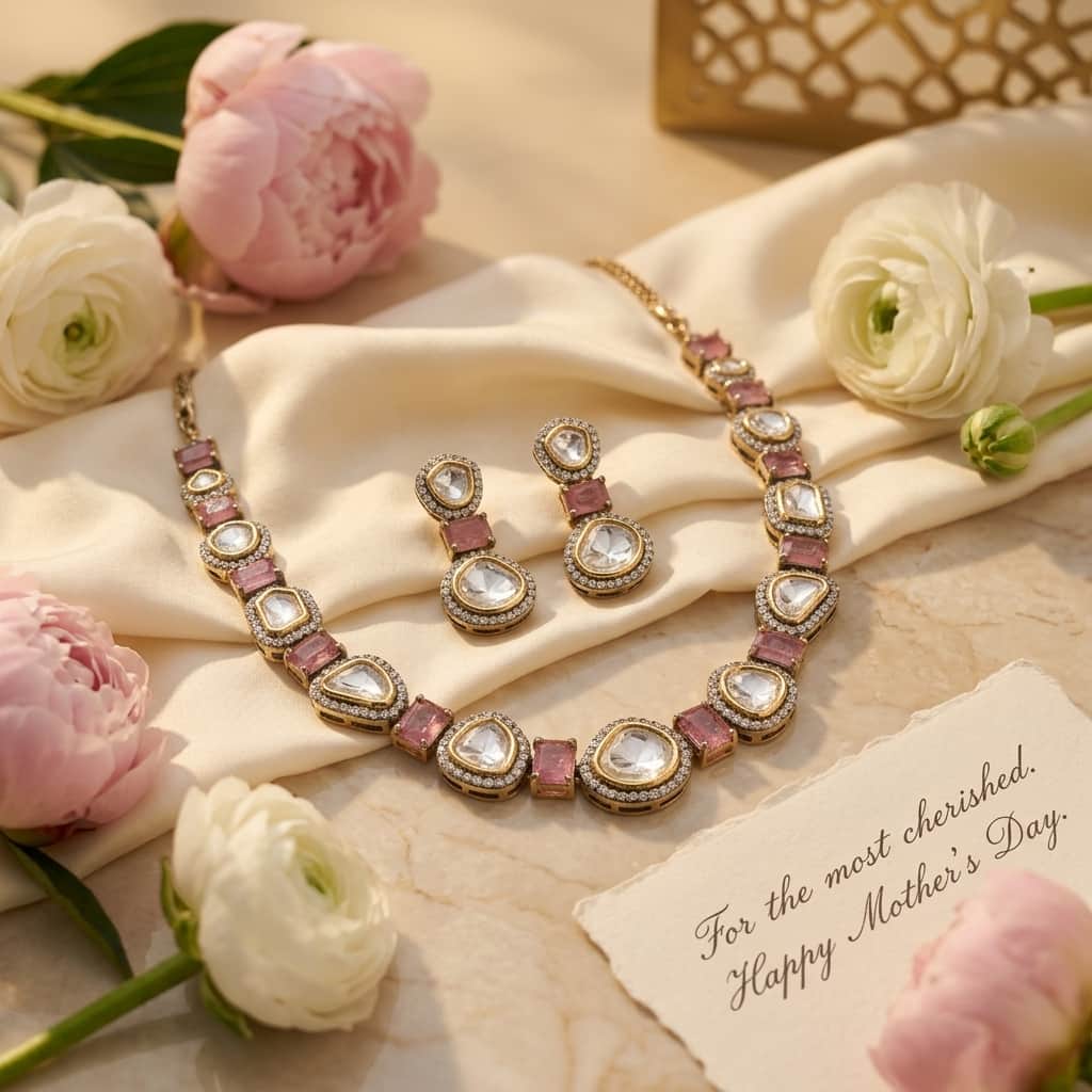 Mataari Necklaces Moissanite Kundan Polki Wedding Bridal Necklace with Drop Earrings