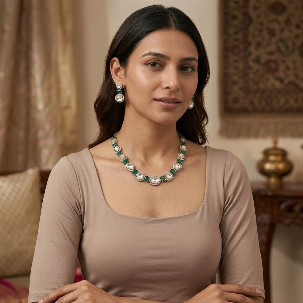 Mataari Necklaces Moissanite Kundan Polki Wedding Bridal Necklace with Drop Earrings