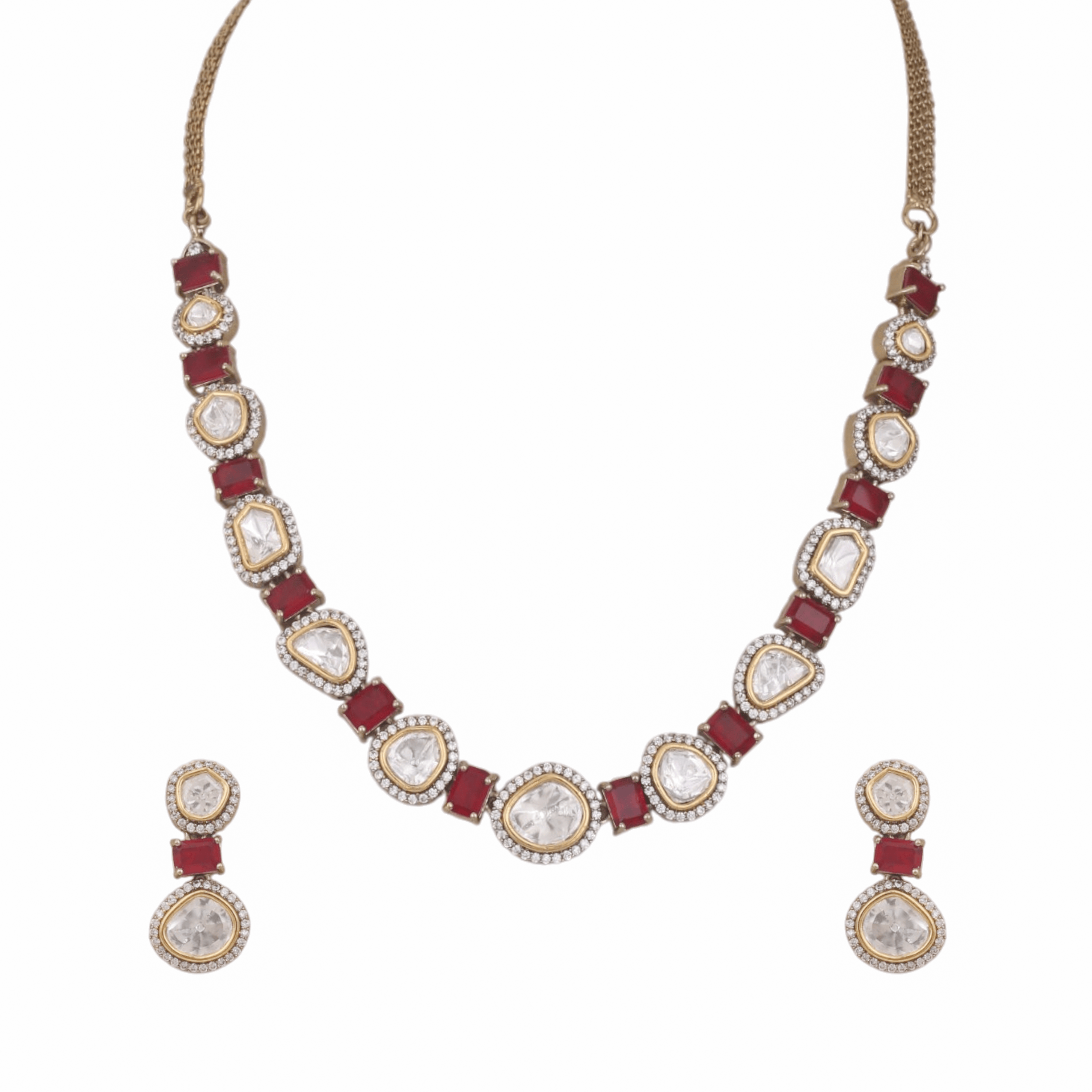 Mataari Necklaces Moissanite Kundan Polki Wedding Bridal Necklace with Drop Earrings