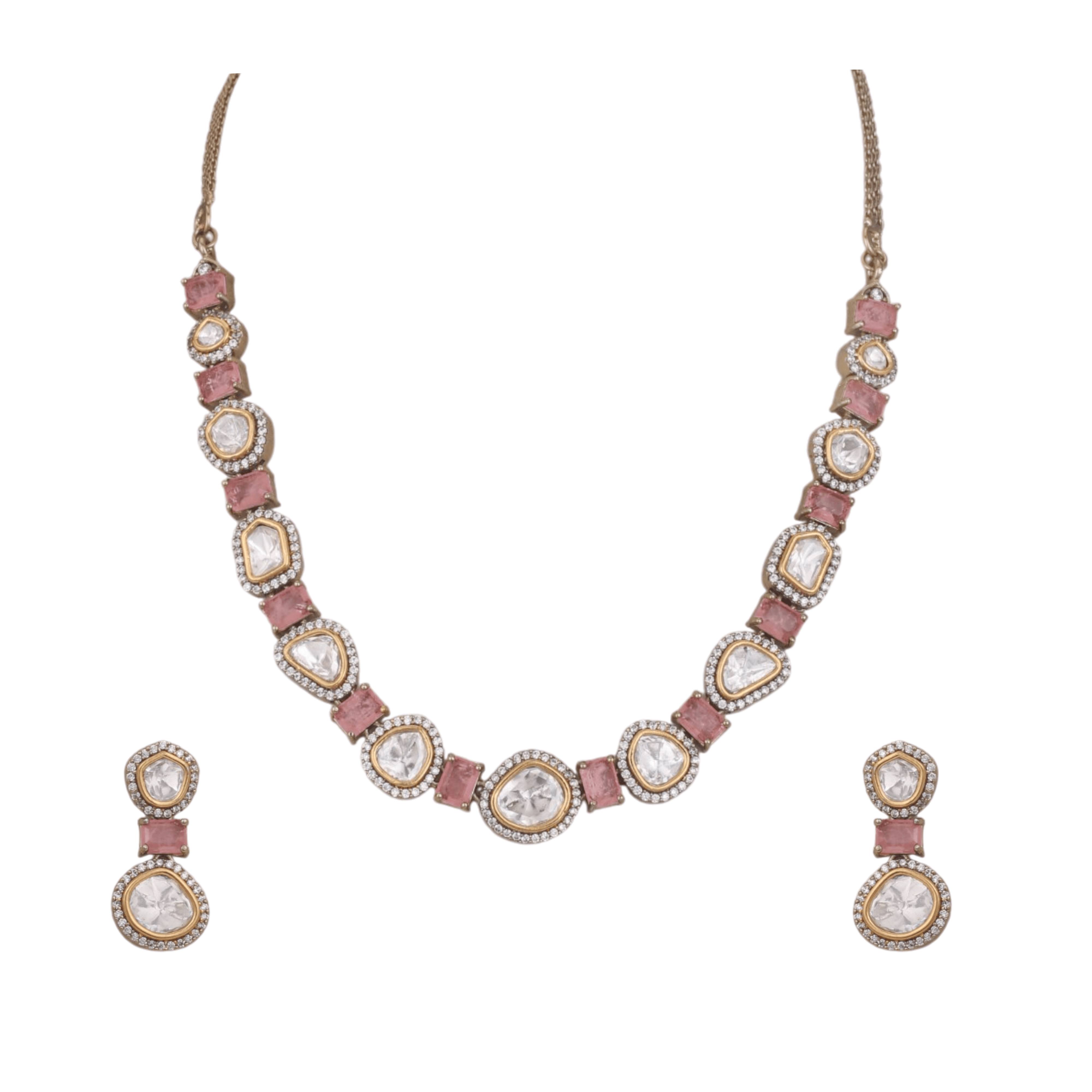 Mataari Necklaces Moissanite Kundan Polki Wedding Bridal Necklace with Drop Earrings