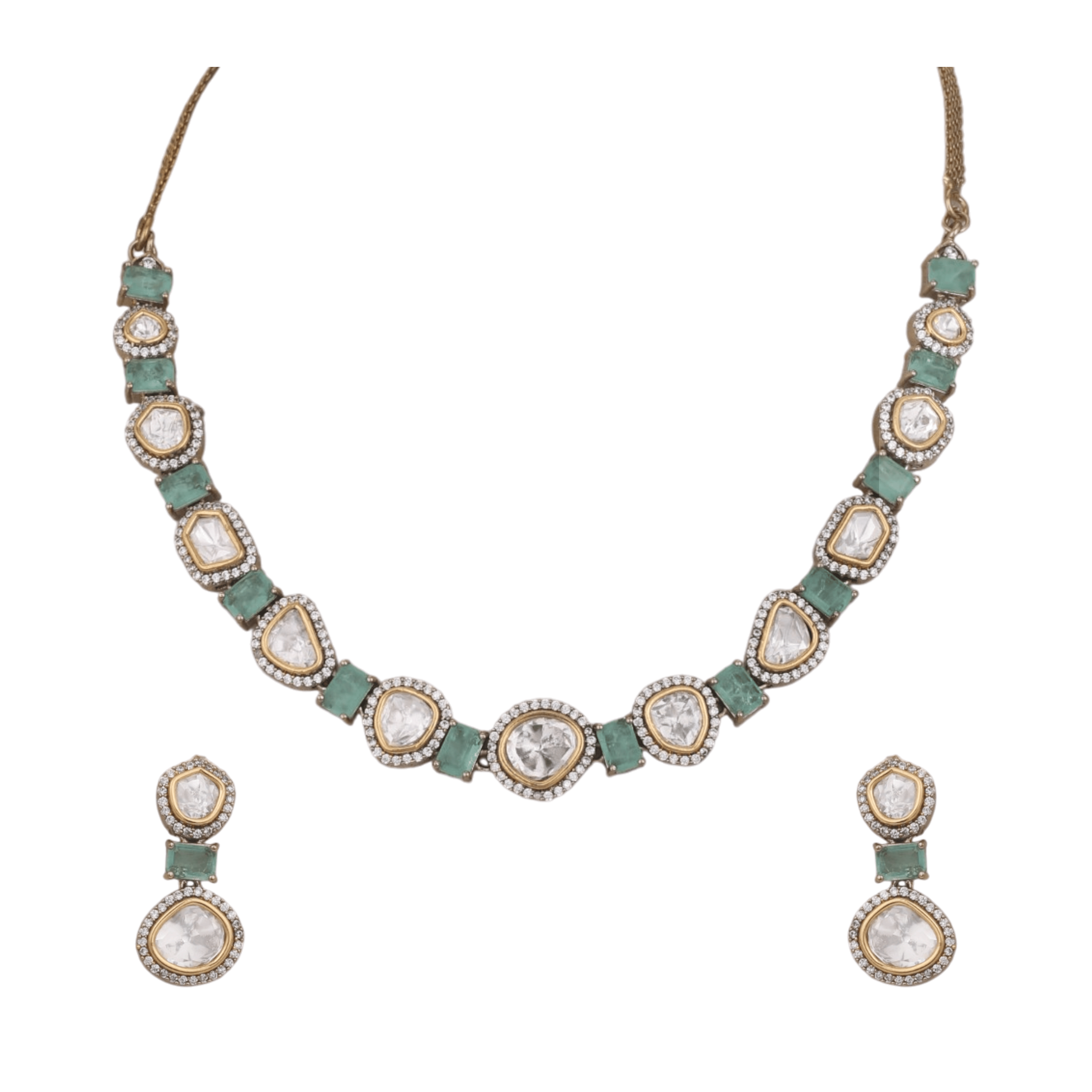 Mataari Necklaces Moissanite Kundan Polki Wedding Bridal Necklace with Drop Earrings