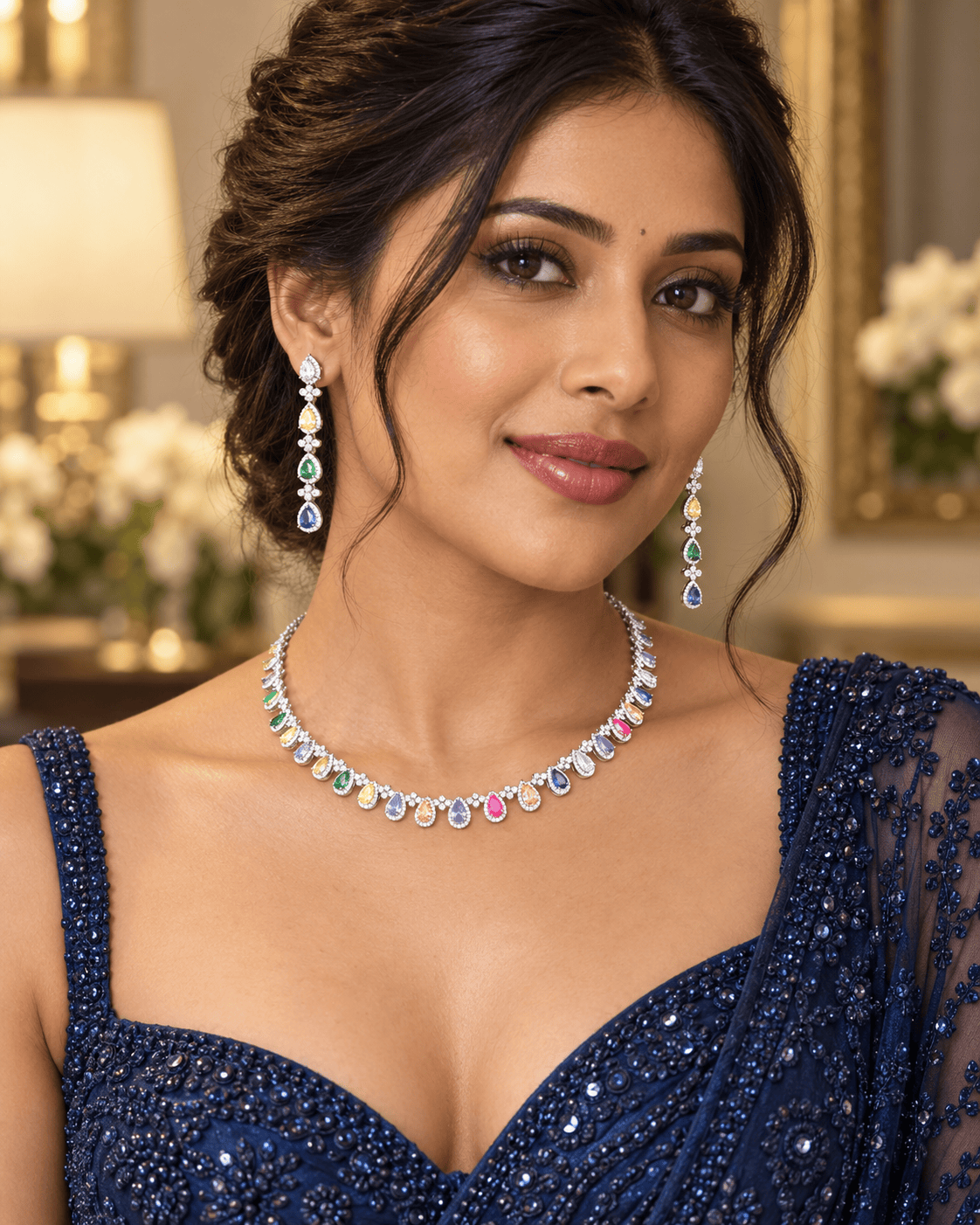 Mataari Necklaces Silver Plated Teardrop Crystal Cubic Zirconia Solitaire Necklace for Brides