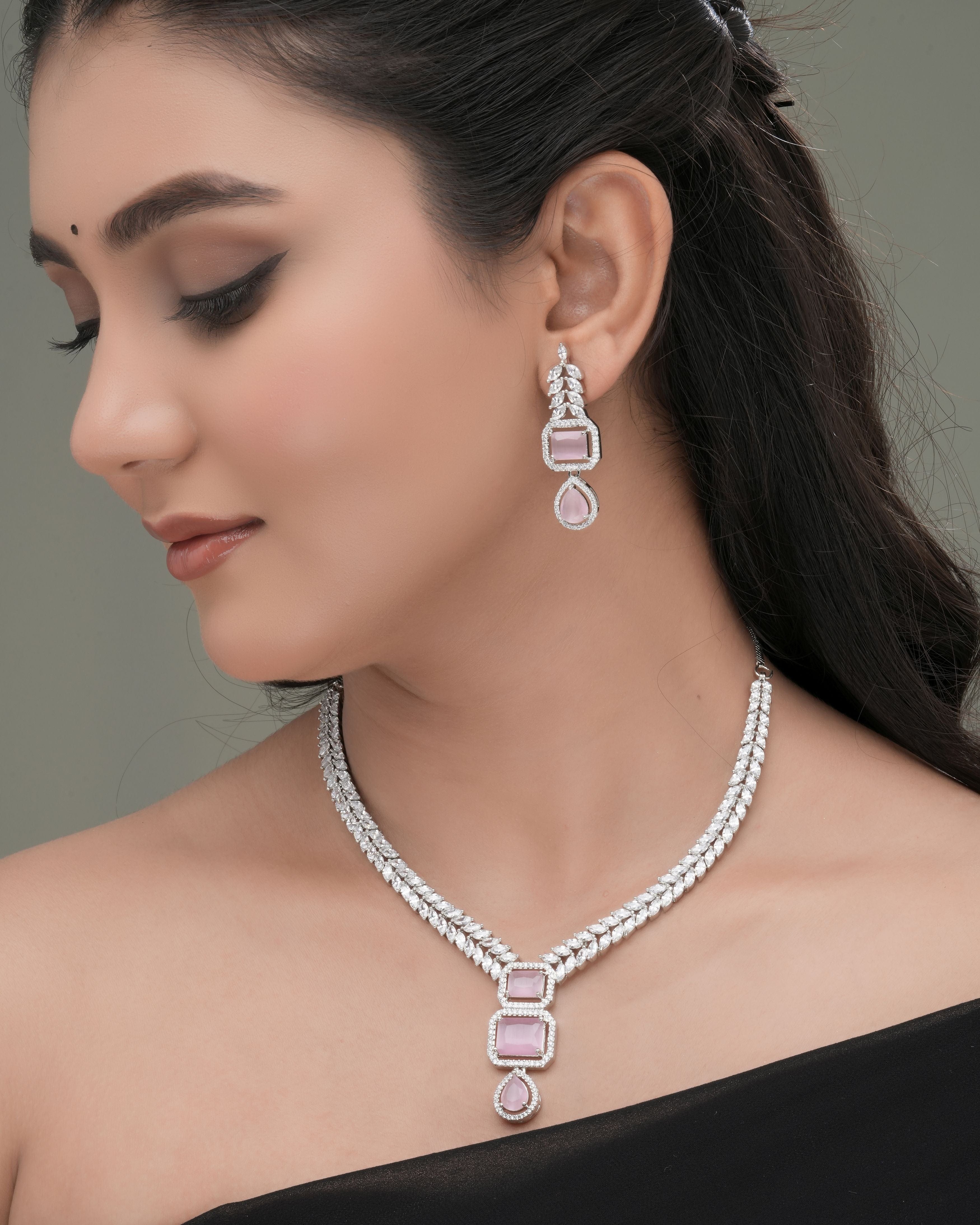 Mataari Necklaces Blush Marquise Drop CZ Necklace & Earring | CZ | Indian Jewelry | Mataari