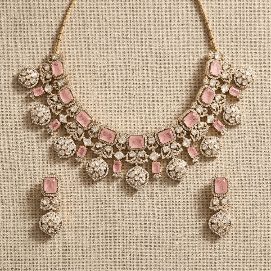 Mataari Necklaces Antique Gold Plated Kundan Choker Polki Necklace with Ruby & Emerald Accents