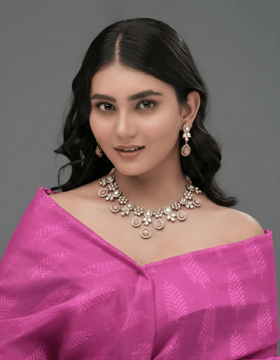 Mataari Necklaces Blush Bloom Pearl & CZ Kundan necklace | Gold Tone | Indian Jewelry | Mataari