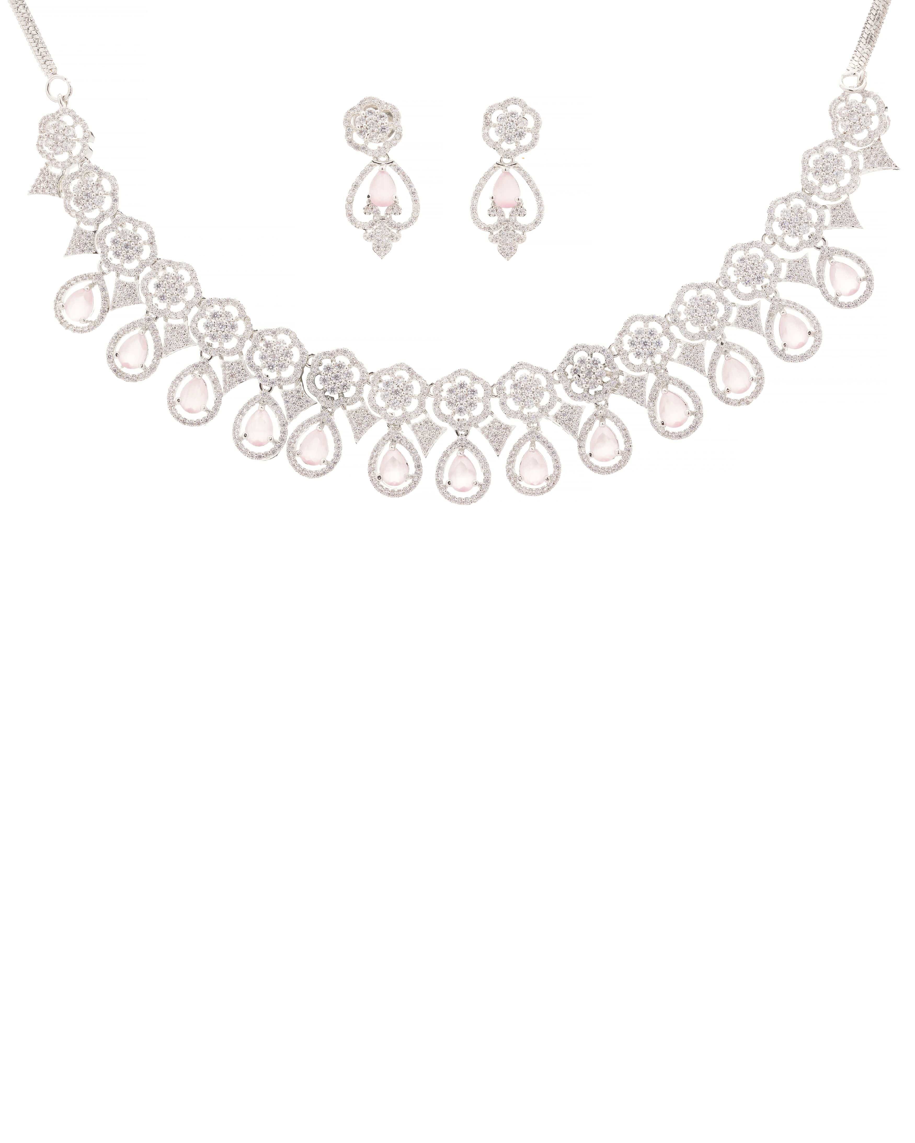 Mataari Necklaces Emerald Envy American Diamond Choker & Earring | Rhodium | Indian Jewelry | Mataari