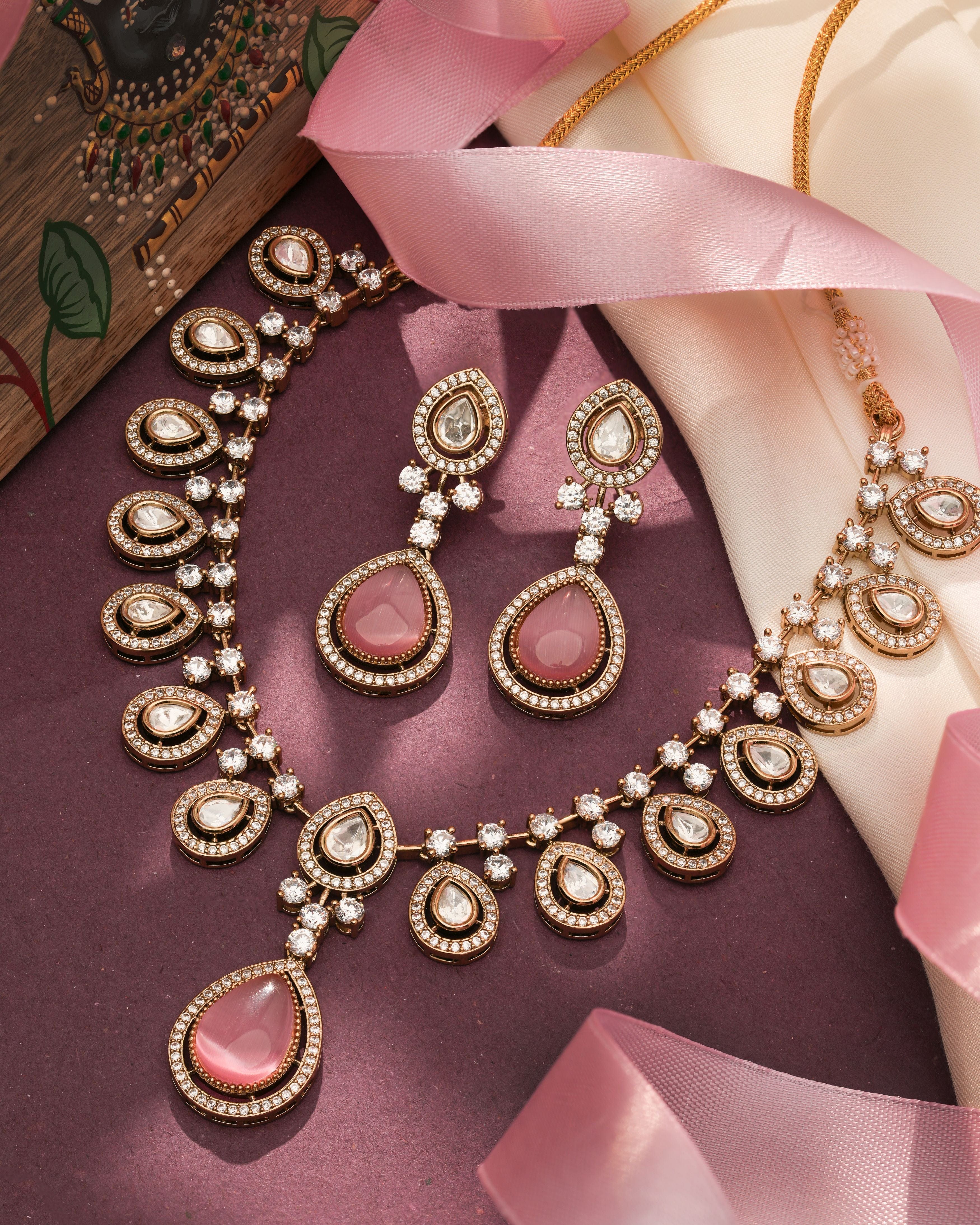 Mataari Necklaces Iridescent Pearl & CZ Kundan Choker & | Gold Tone | Indian Jewelry | Mataari